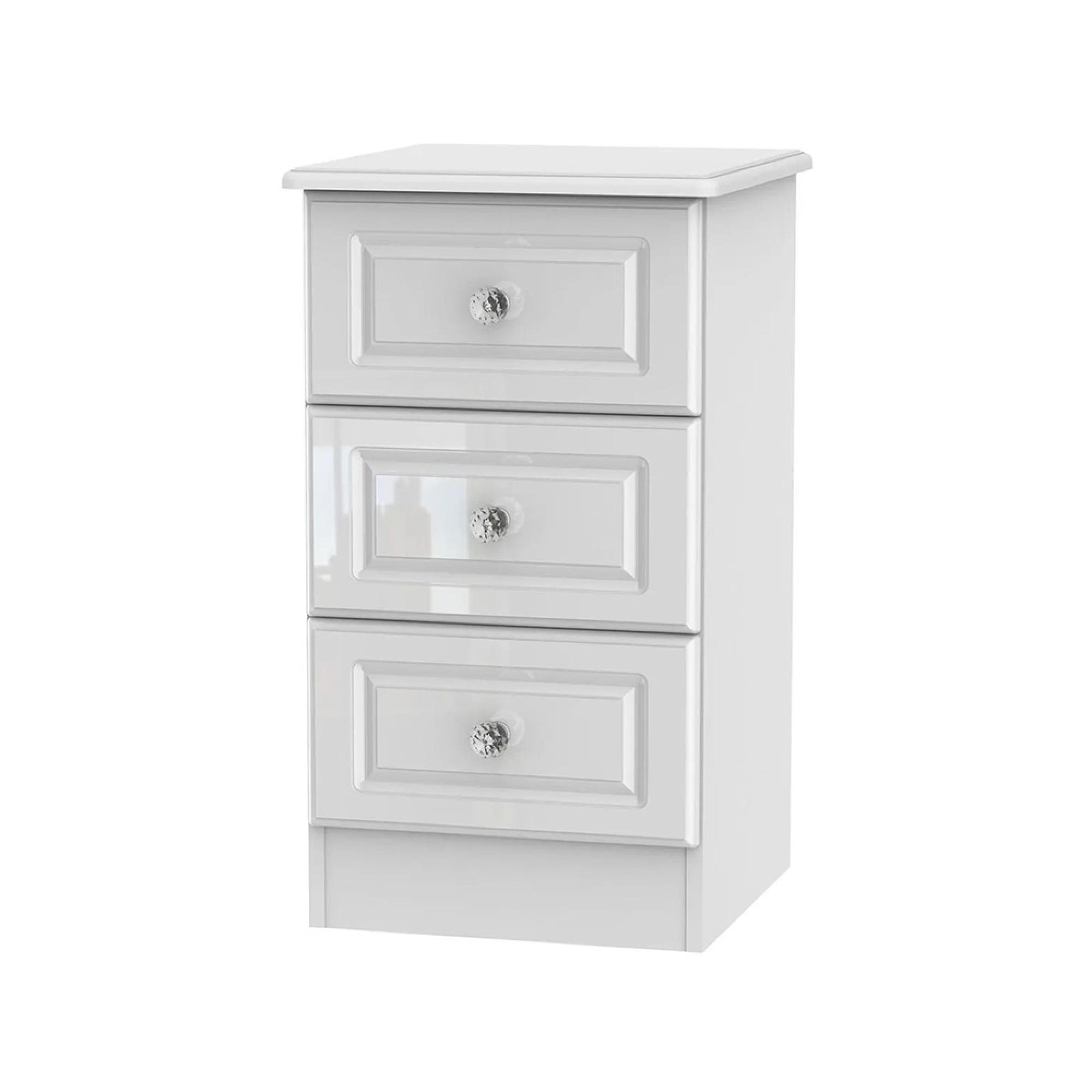Balmoral Bedside Cabinet - 3 Drawer - White Gloss