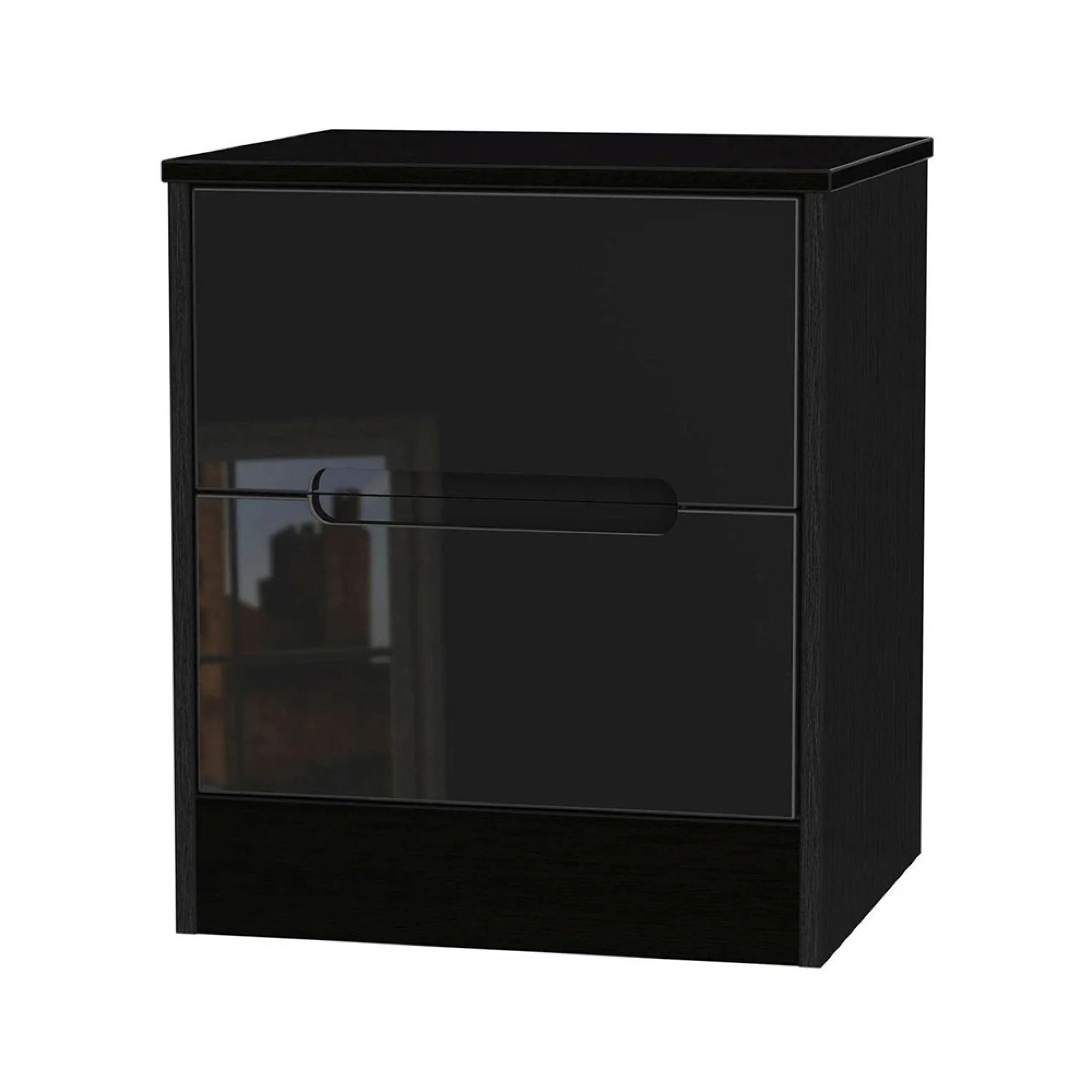 Monaco Bedside Cabinet - 2 Drawer - Black Gloss