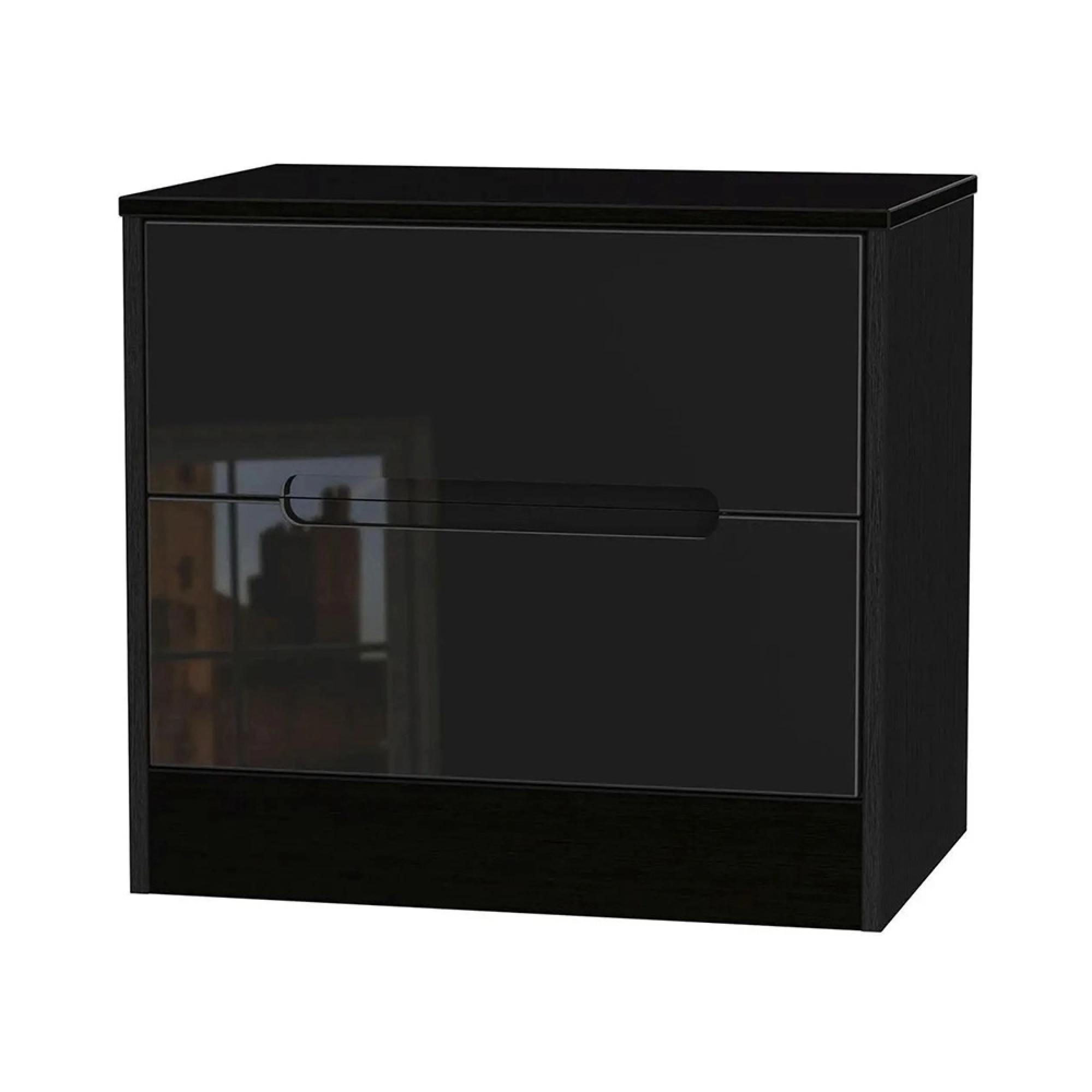 Monaco Bedside Cabinet - Wide - 2 Drawer - Black Gloss
