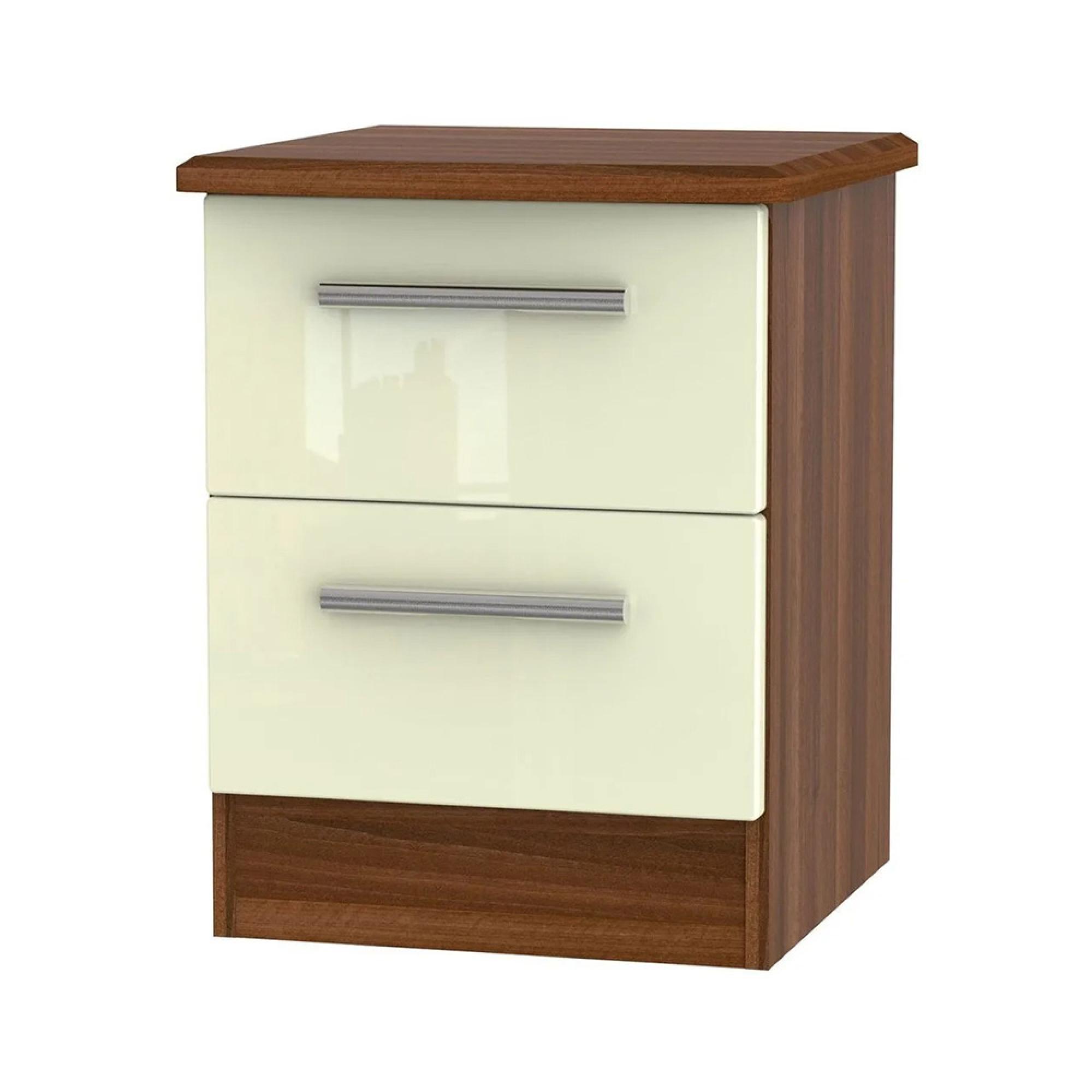 Knightsbridge Bedside Cabinet - 2 Drawer - Cream Gloss and Walnut