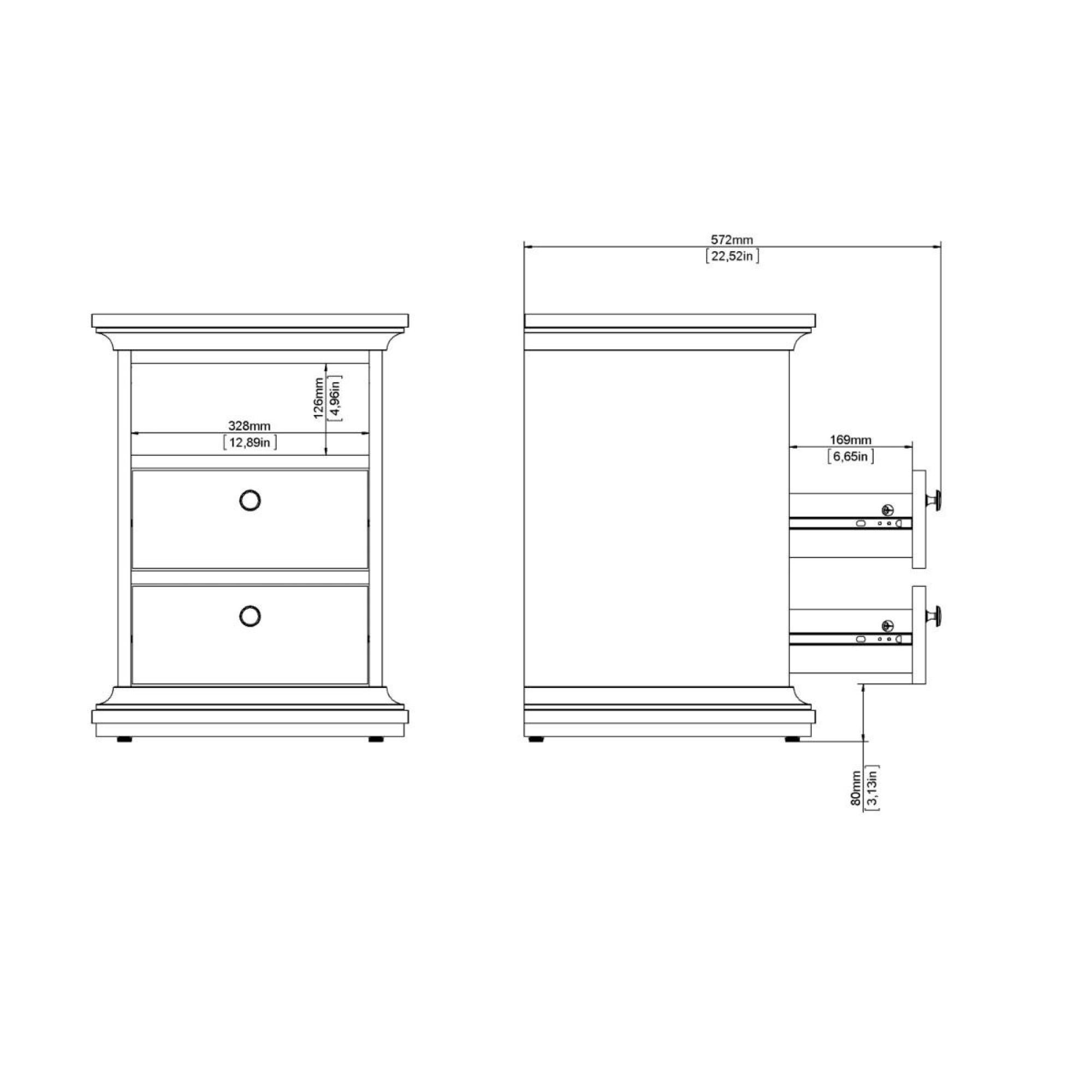 Paris Bedside Cabinet - 2 Drawer - Grey