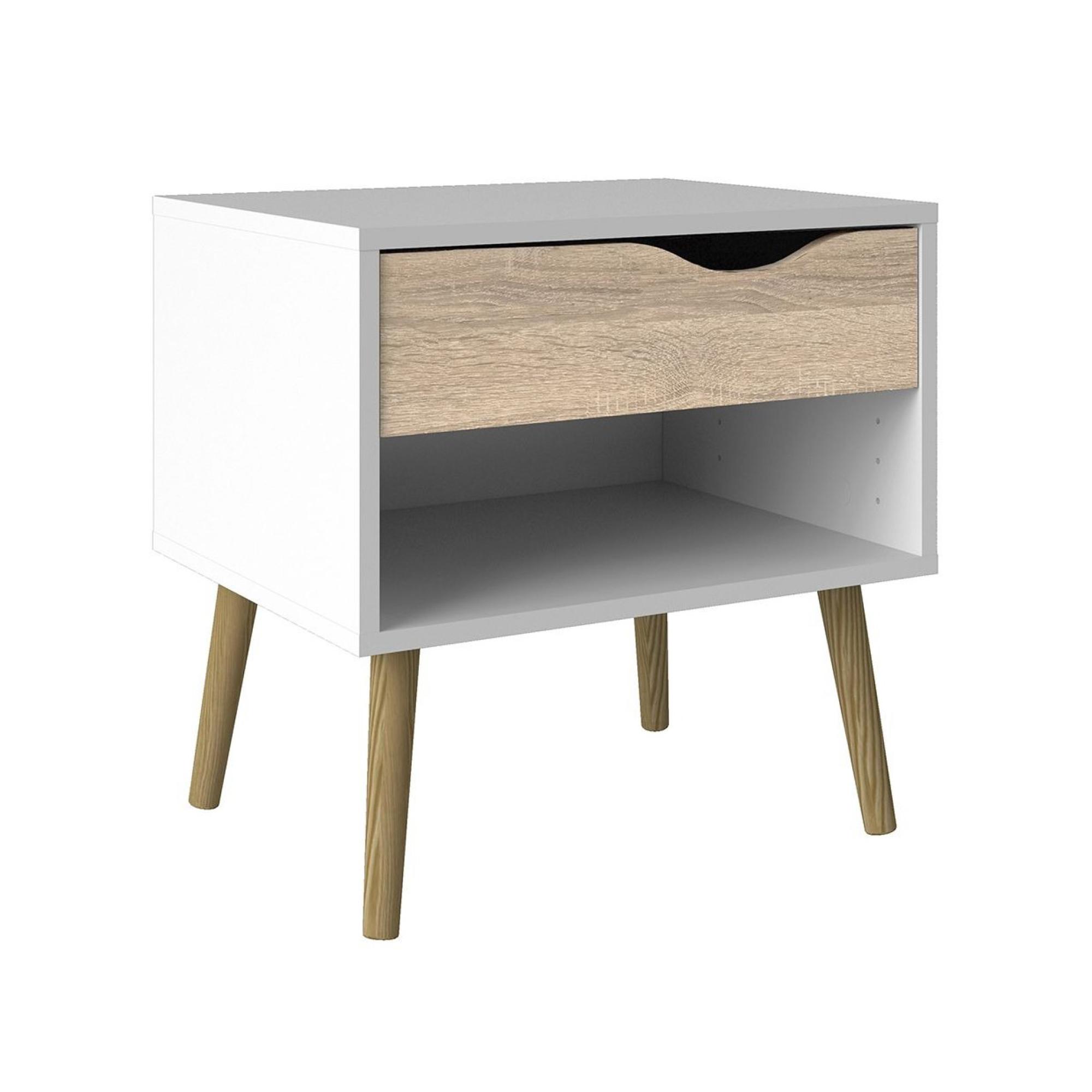 Oslo Bedside Table - 1 Drawer - White and Oak