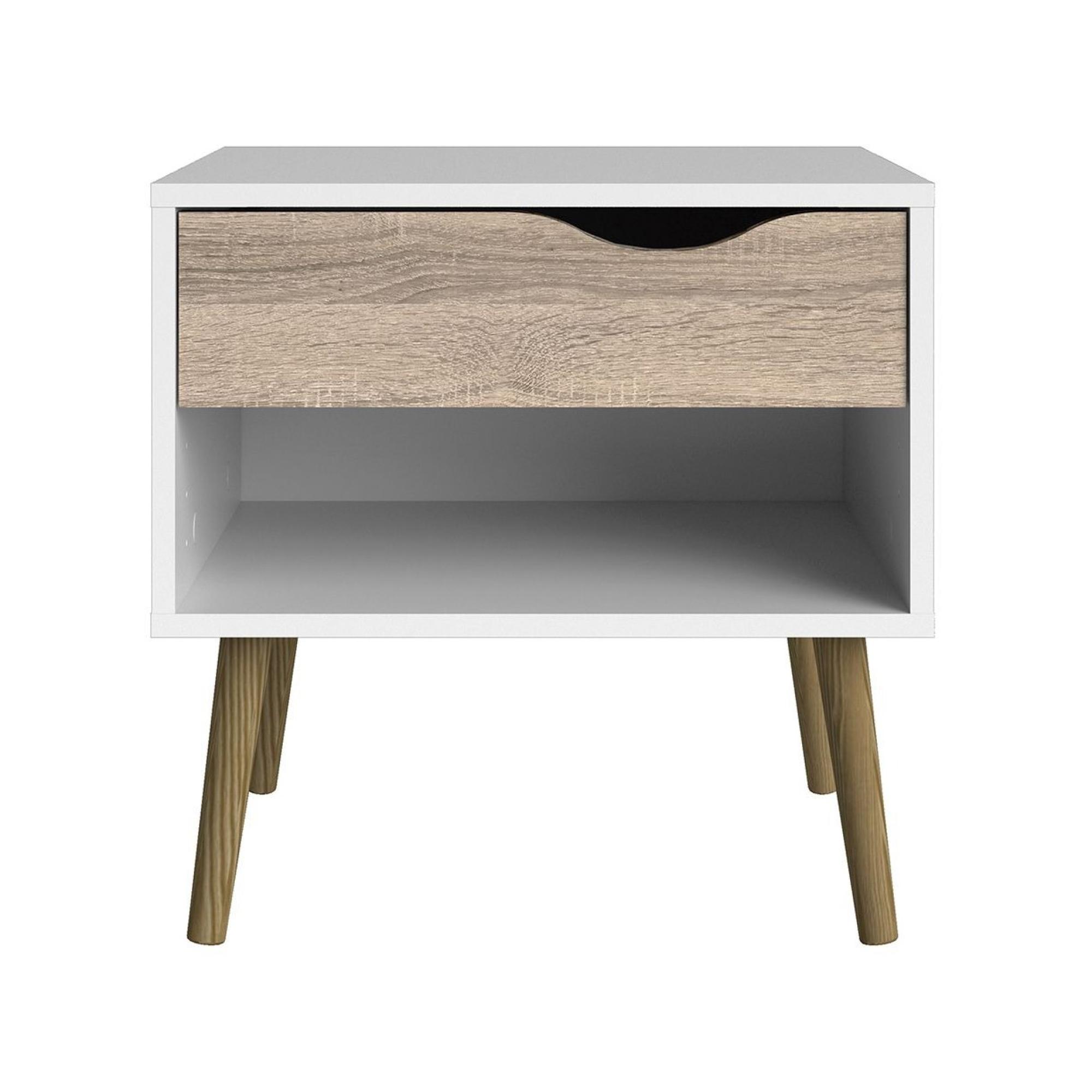 Oslo Bedside Table - 1 Drawer - White and Oak
