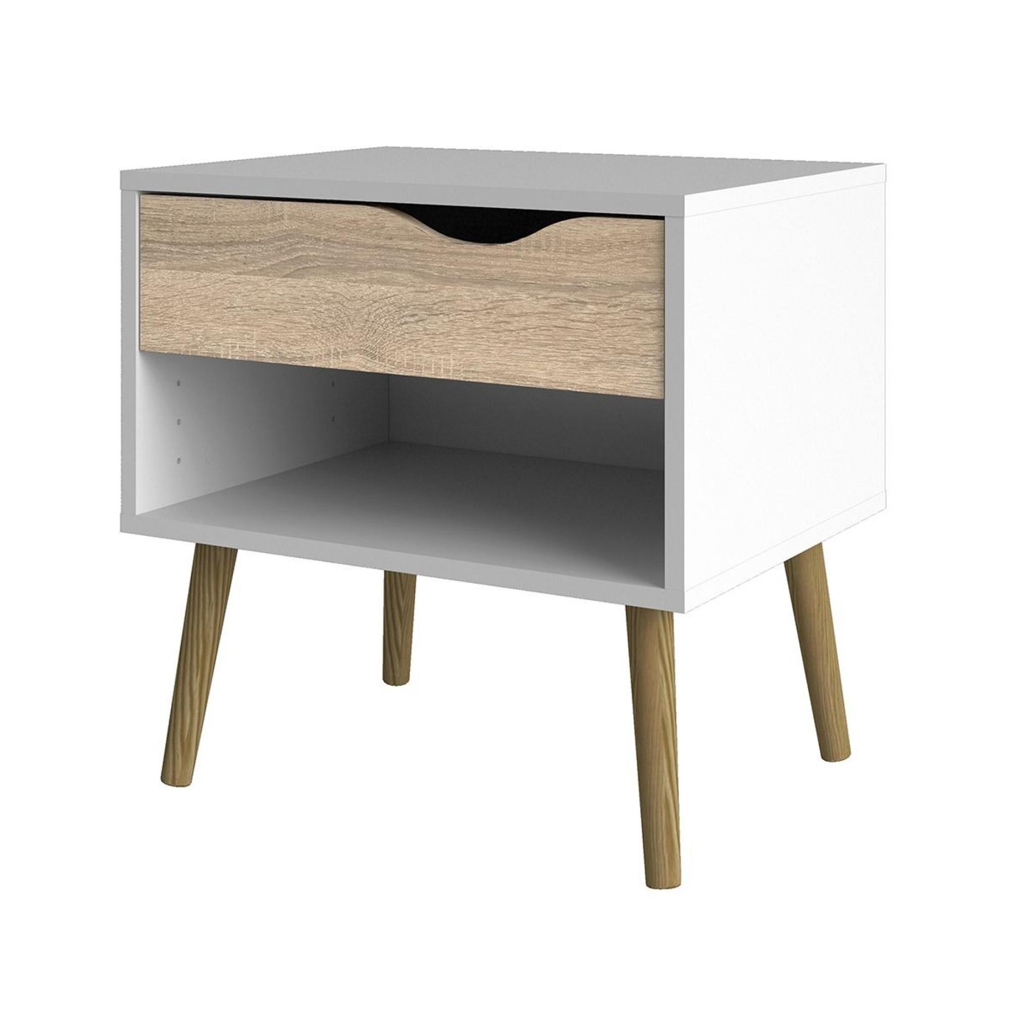 Oslo Bedside Table - 1 Drawer - White and Oak