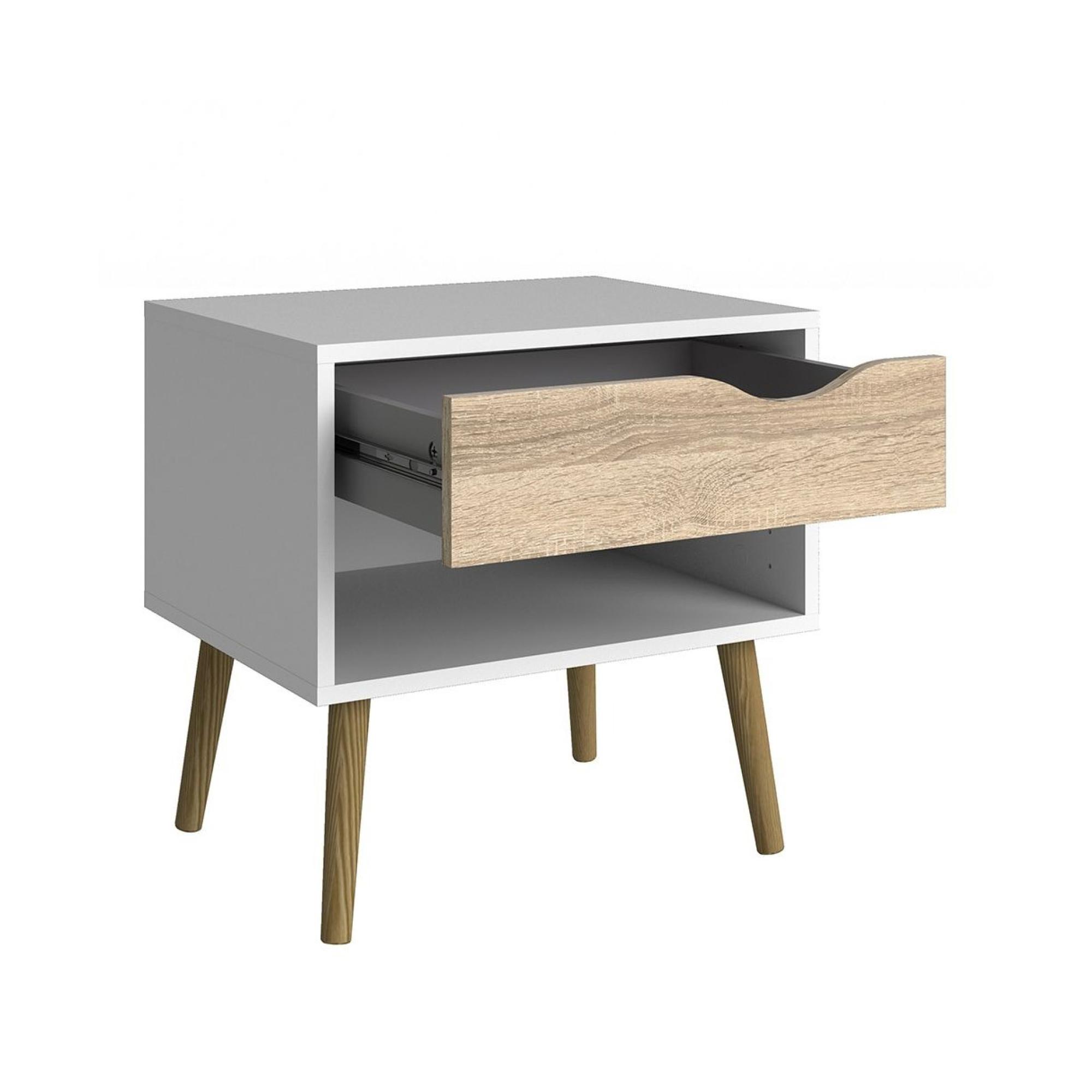 Oslo Bedside Table - 1 Drawer - White and Oak