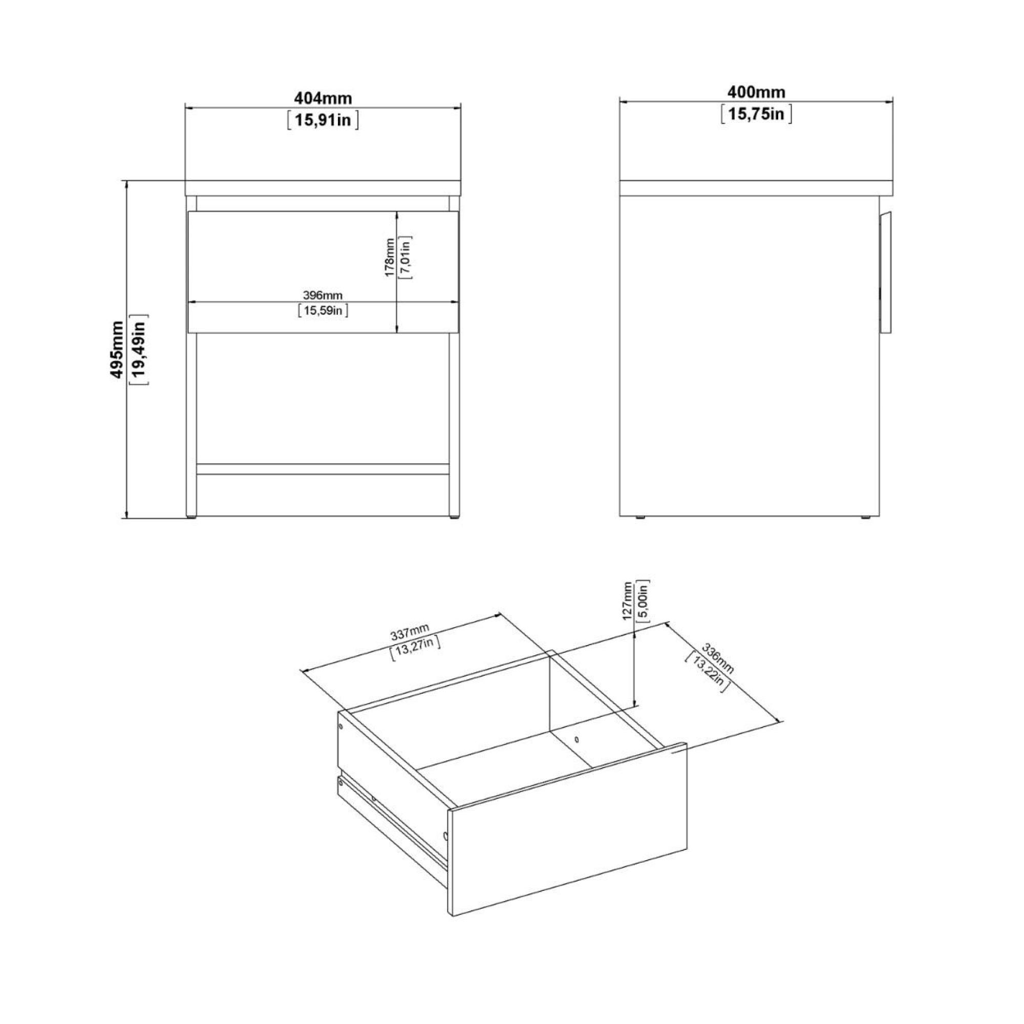 Naia Bedside Cabinet - 1 Drawer - Black