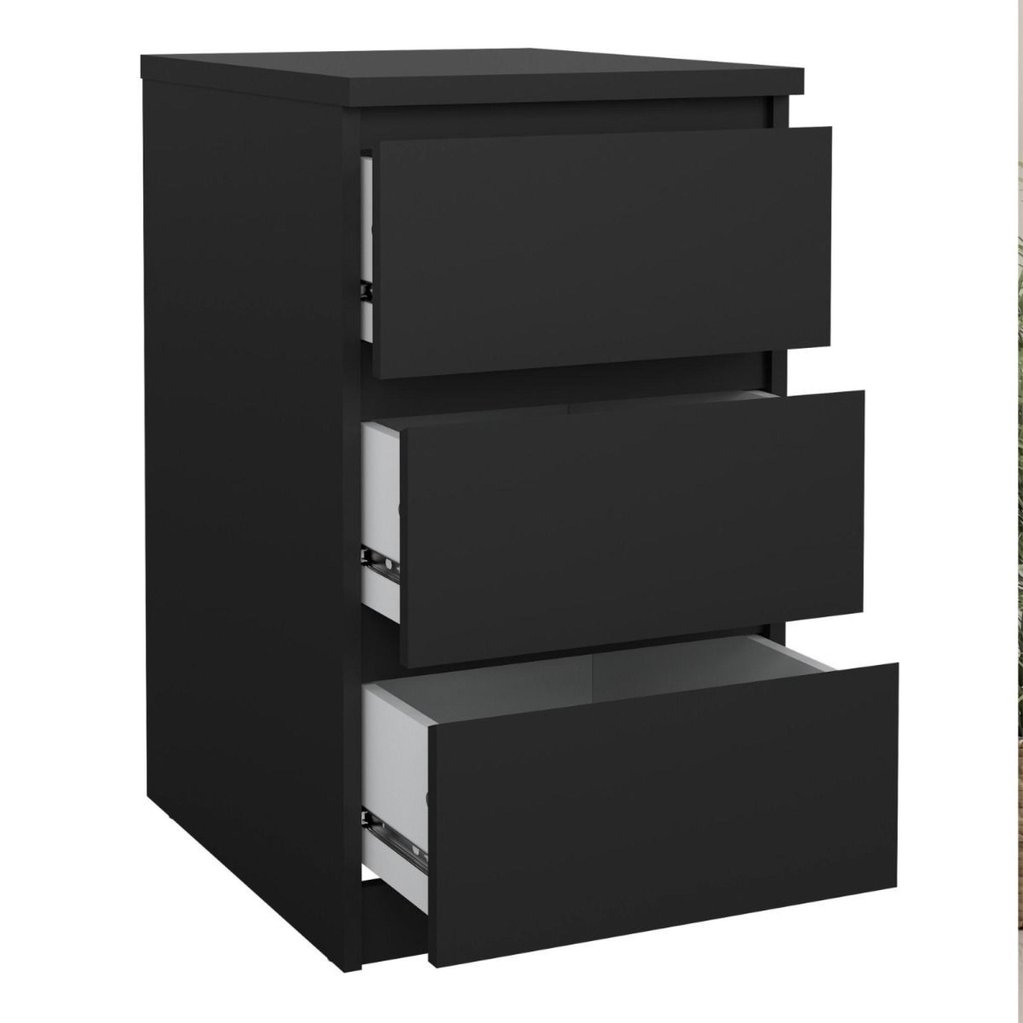 Naia Bedside Cabinet - 3 Drawer - Black