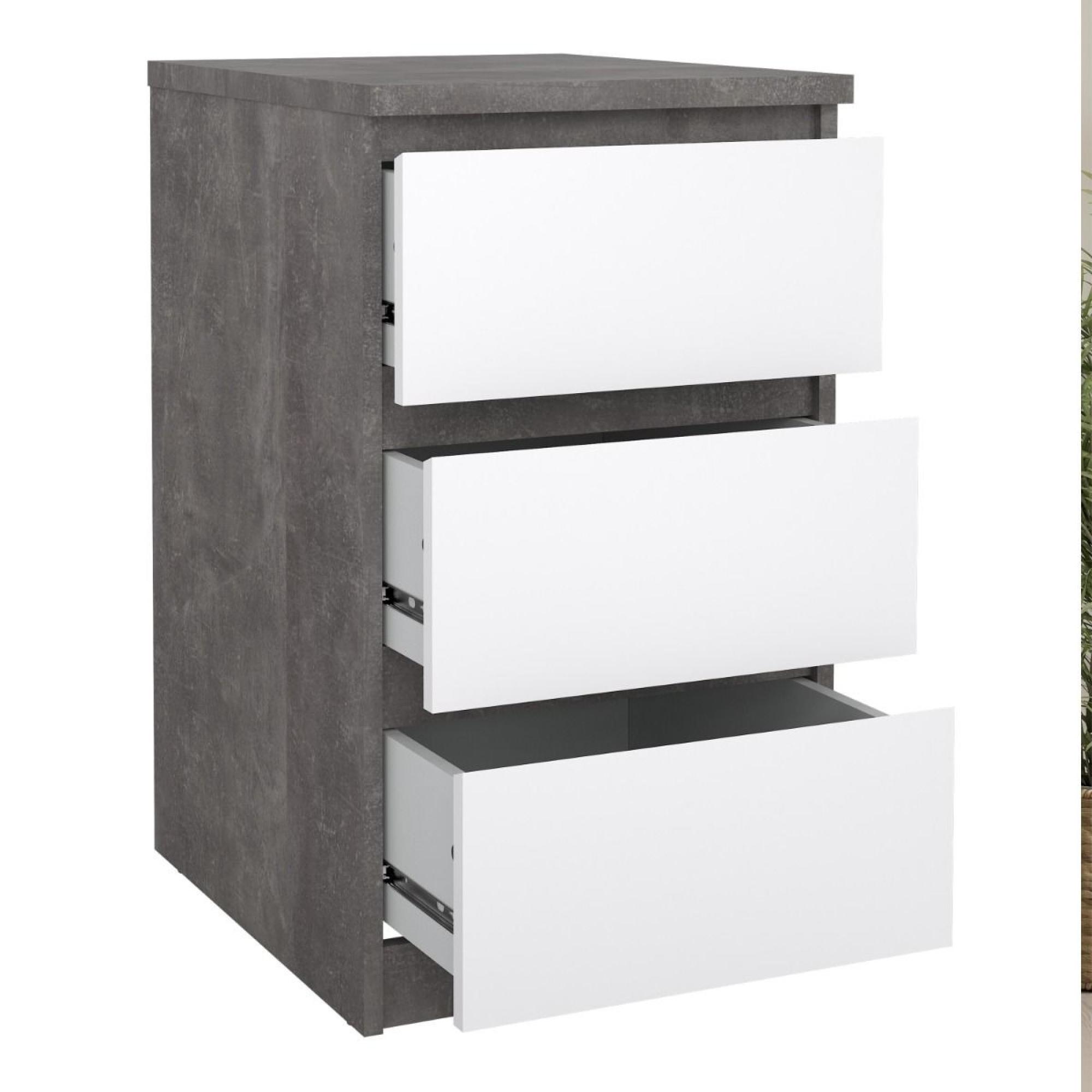 Naia Bedside Cabinet - 3 Drawer - Grey Concrete