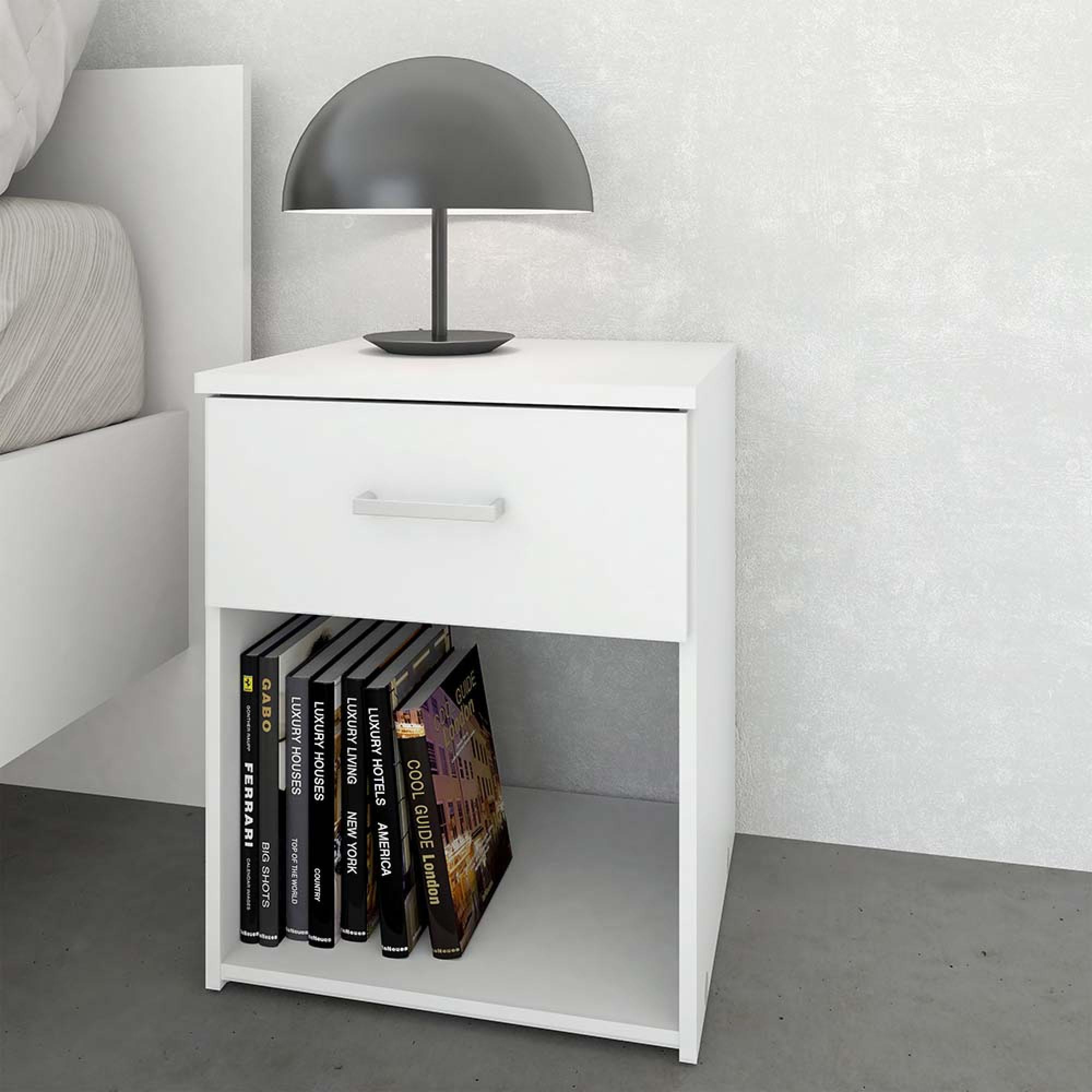 Space Bedside Cabinet - 1 Drawer - White