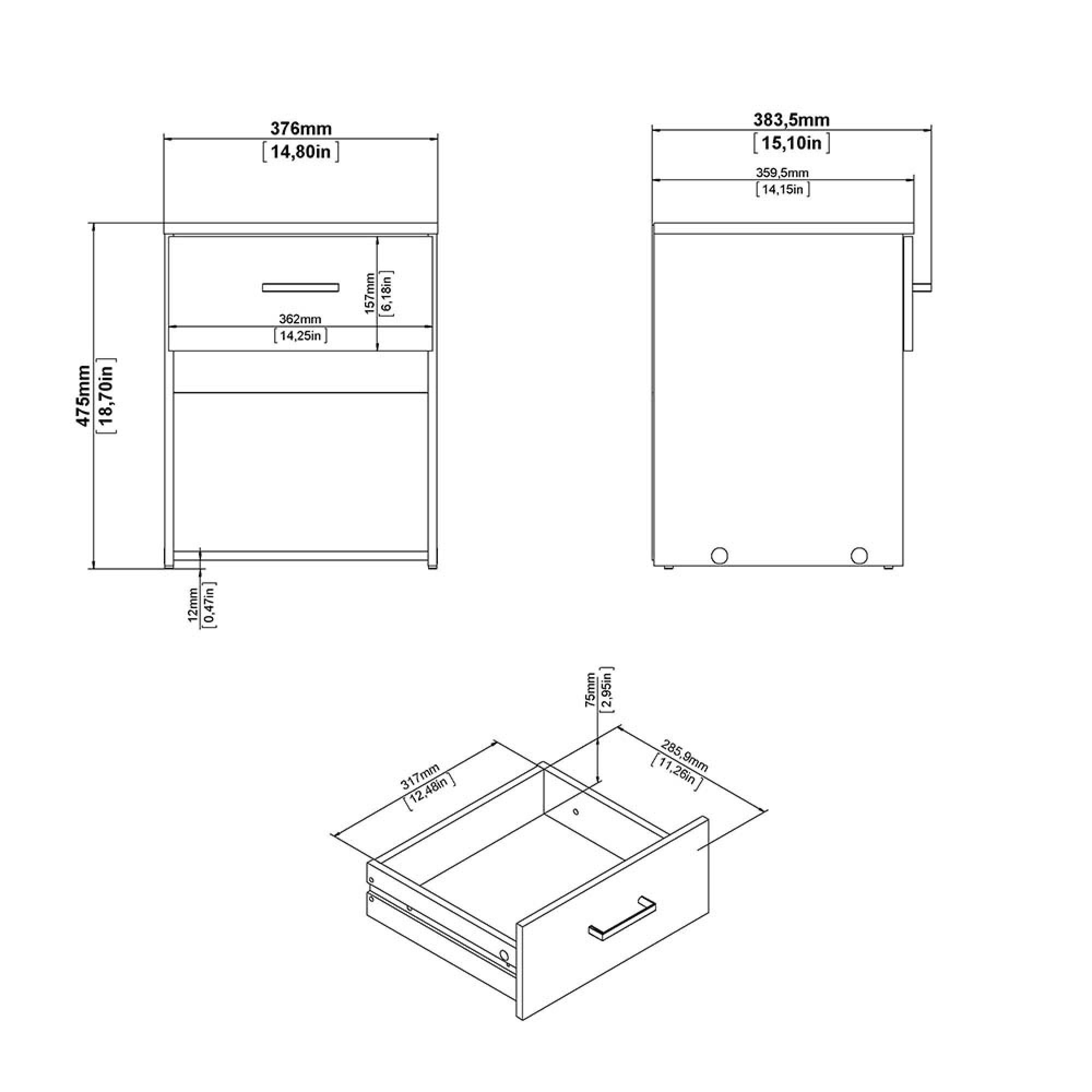 Space Bedside Cabinet - 1 Drawer - White