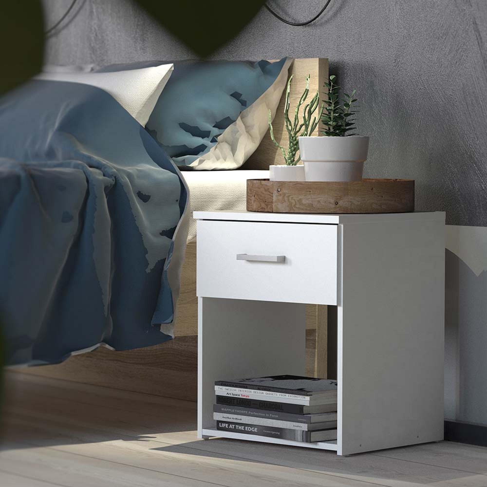 Space Bedside Cabinet - 1 Drawer - White