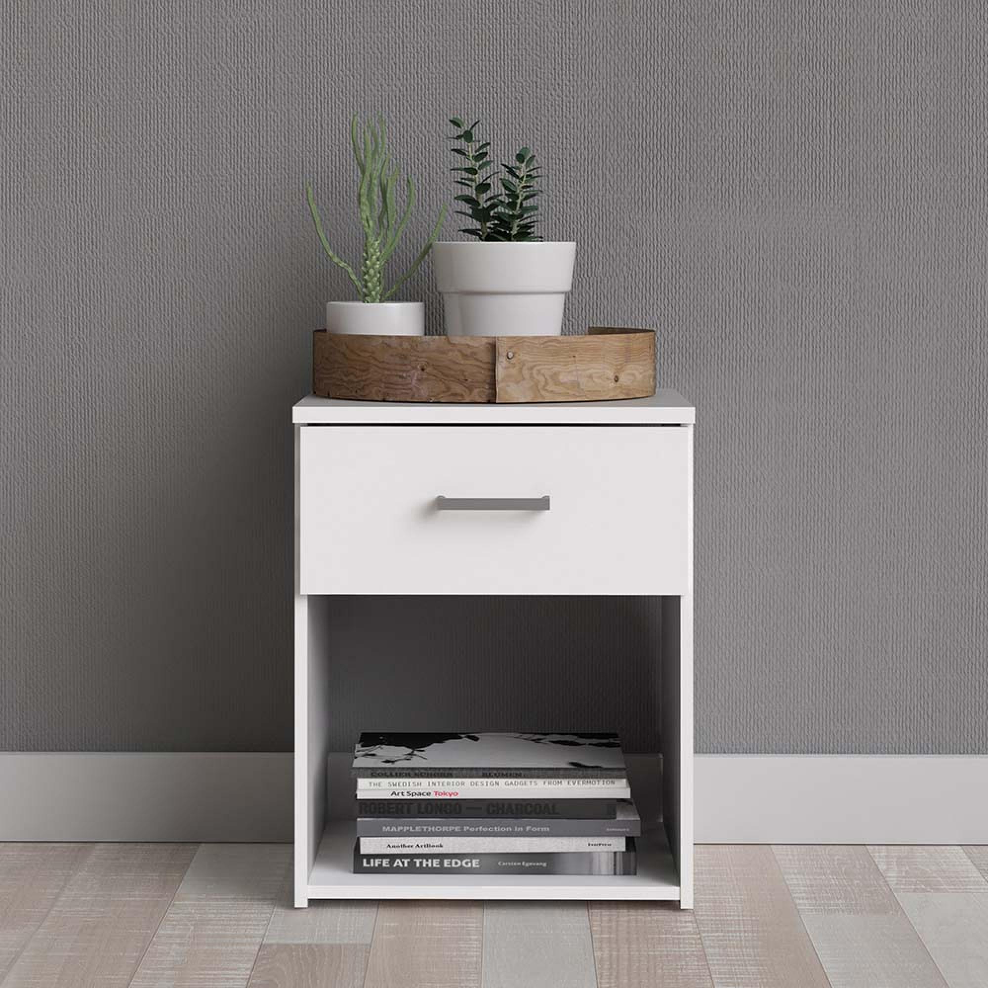 Space Bedside Cabinet - 1 Drawer - White