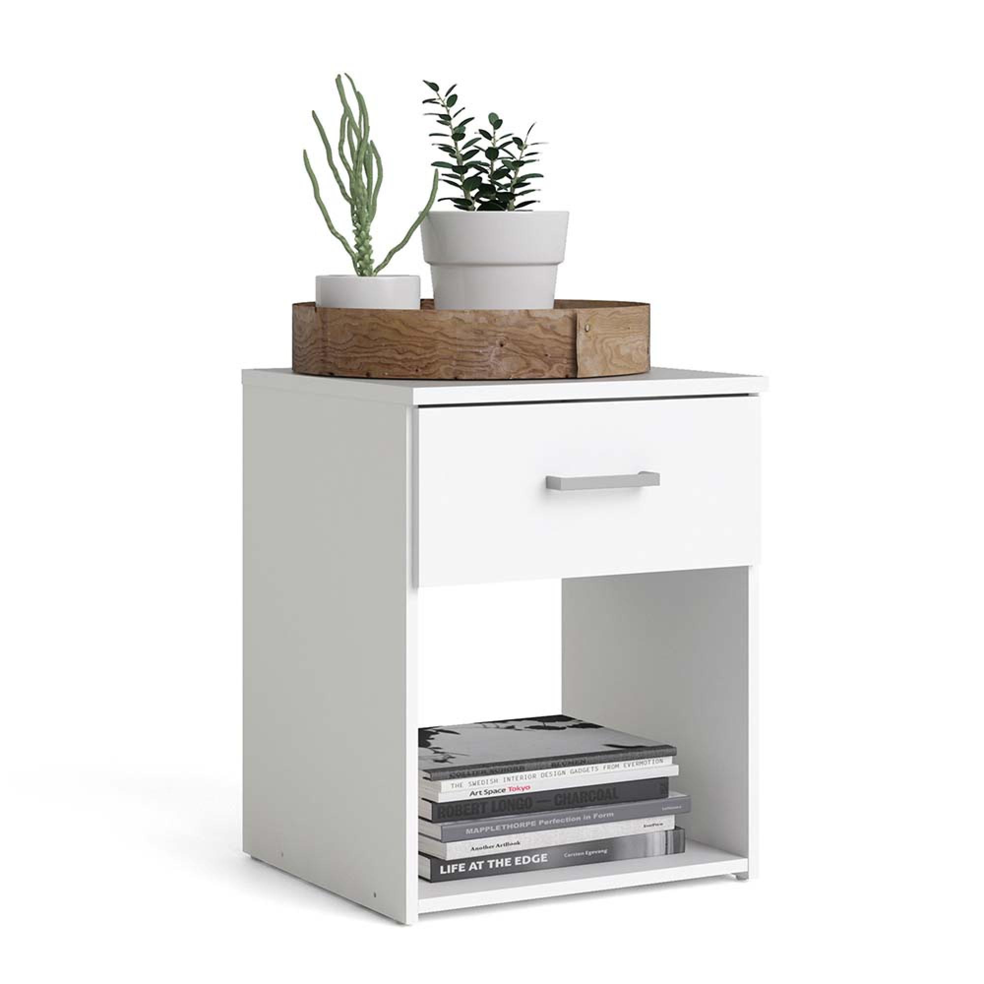 Space Bedside Cabinet - 1 Drawer - White