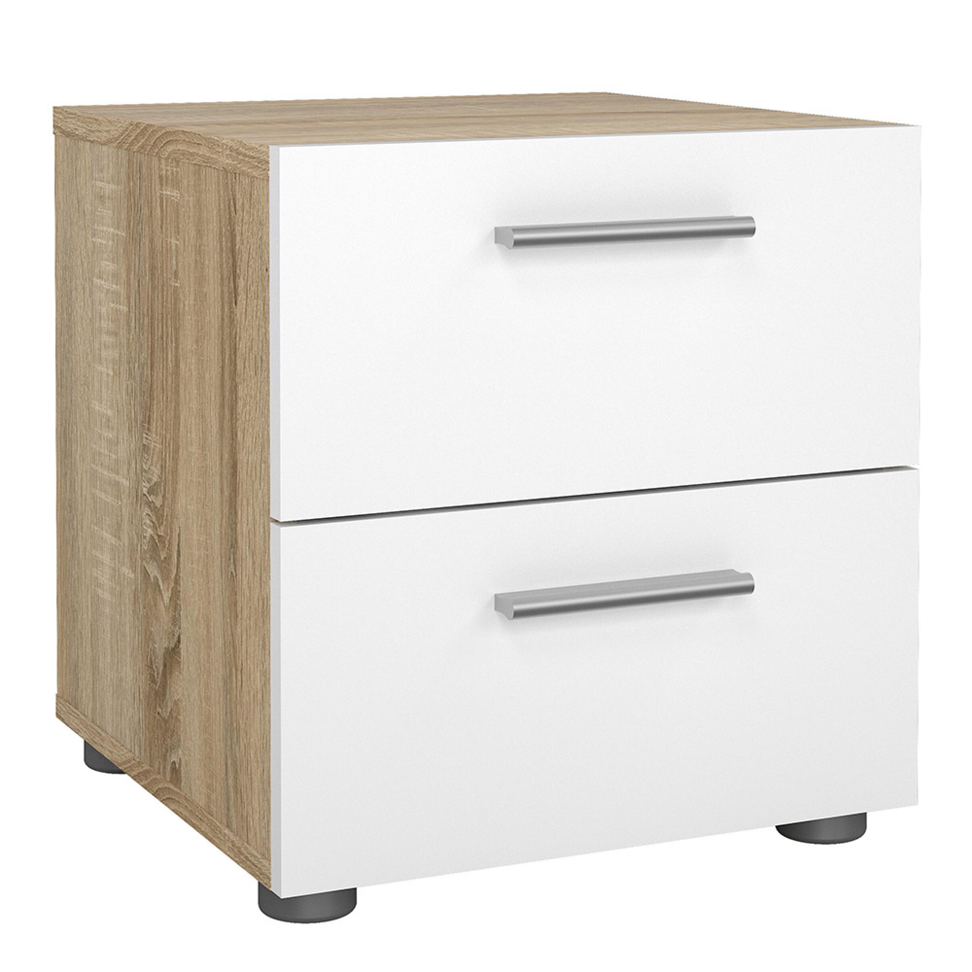 Pepe Bedside Cabinet - 2 Drawer - Oak and White Gloss