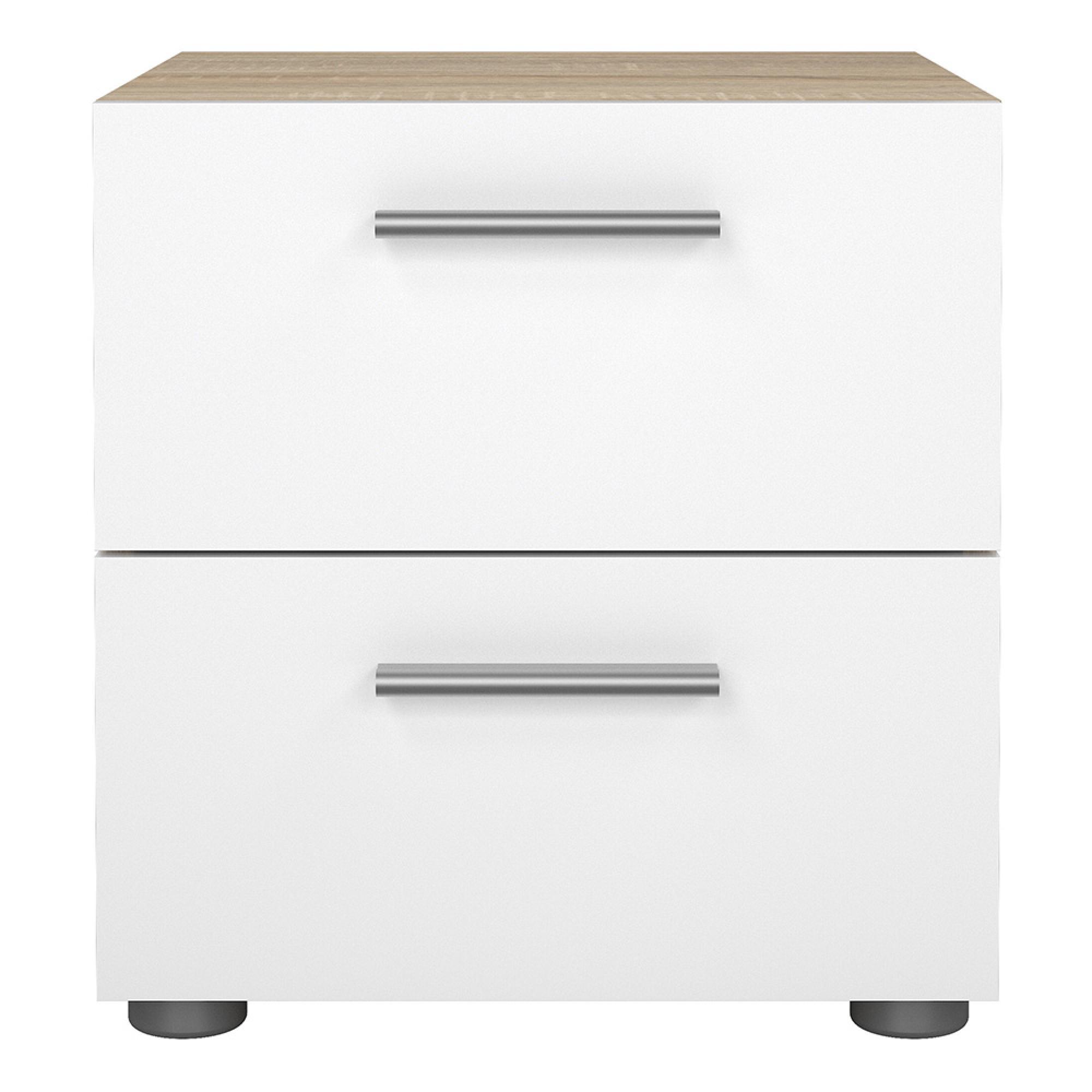 Pepe Bedside Cabinet - 2 Drawer - Oak and White Gloss