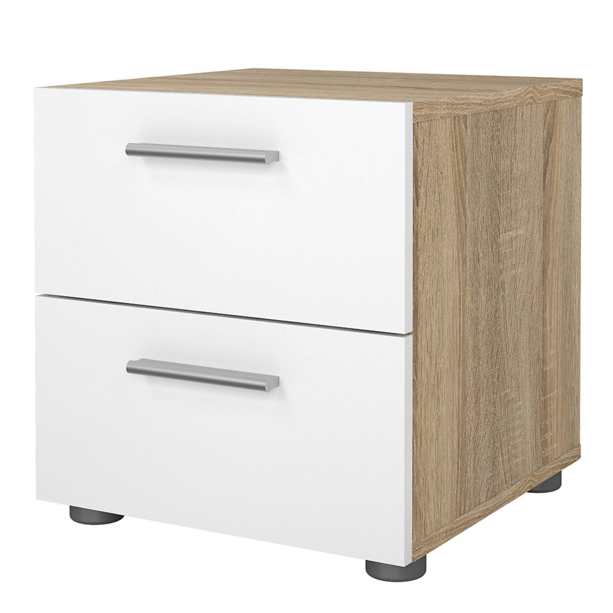 Pepe Bedside Cabinet - 2 Drawer - Oak and White Gloss