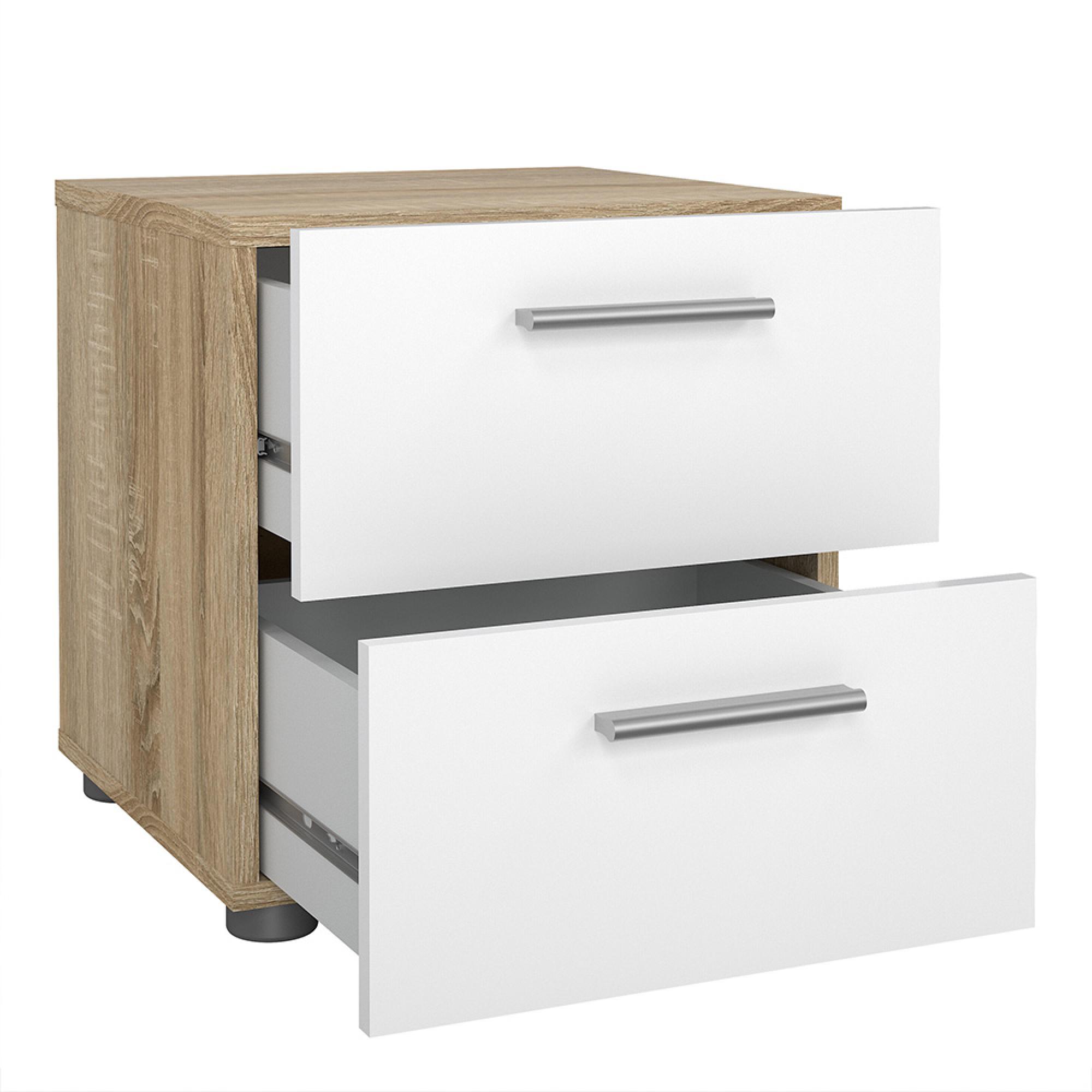 Pepe Bedside Cabinet - 2 Drawer - Oak and White Gloss
