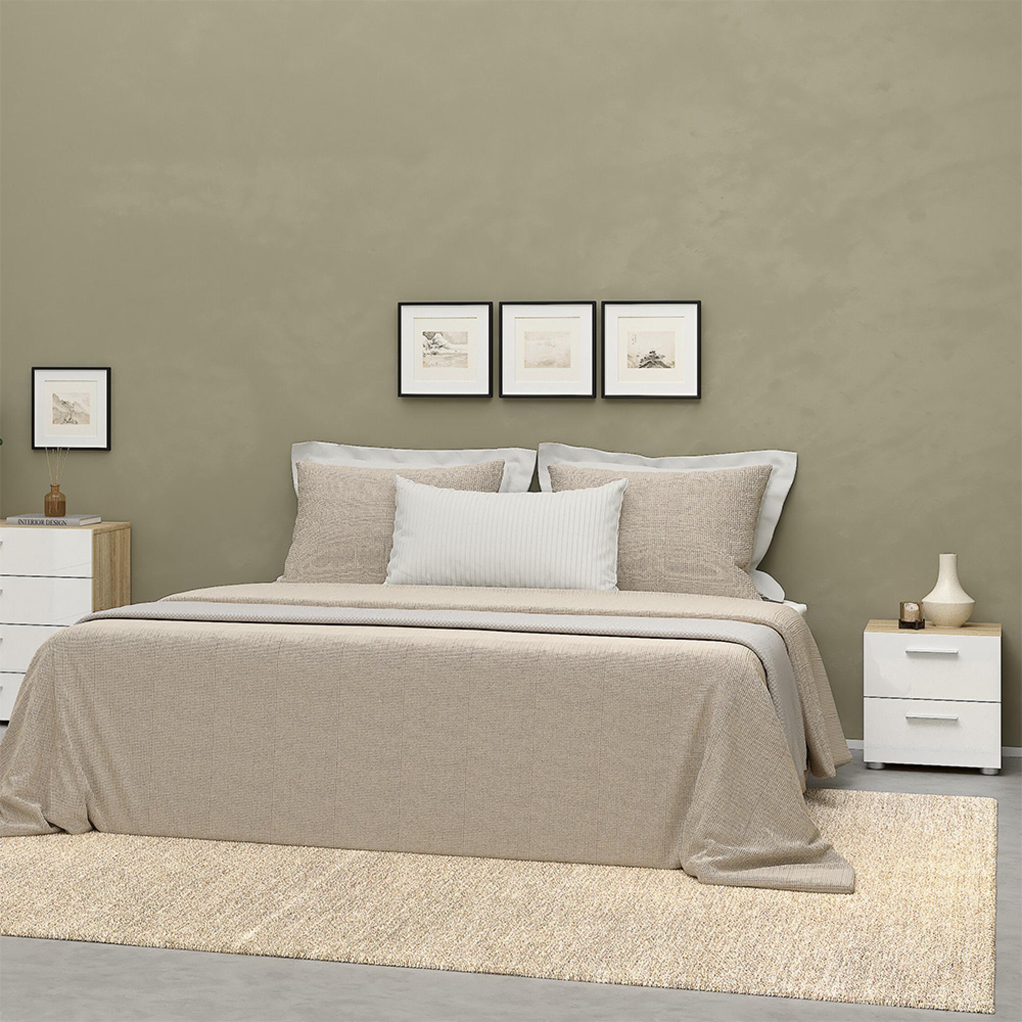 Pepe Bedside Cabinet - 2 Drawer - Oak and White Gloss