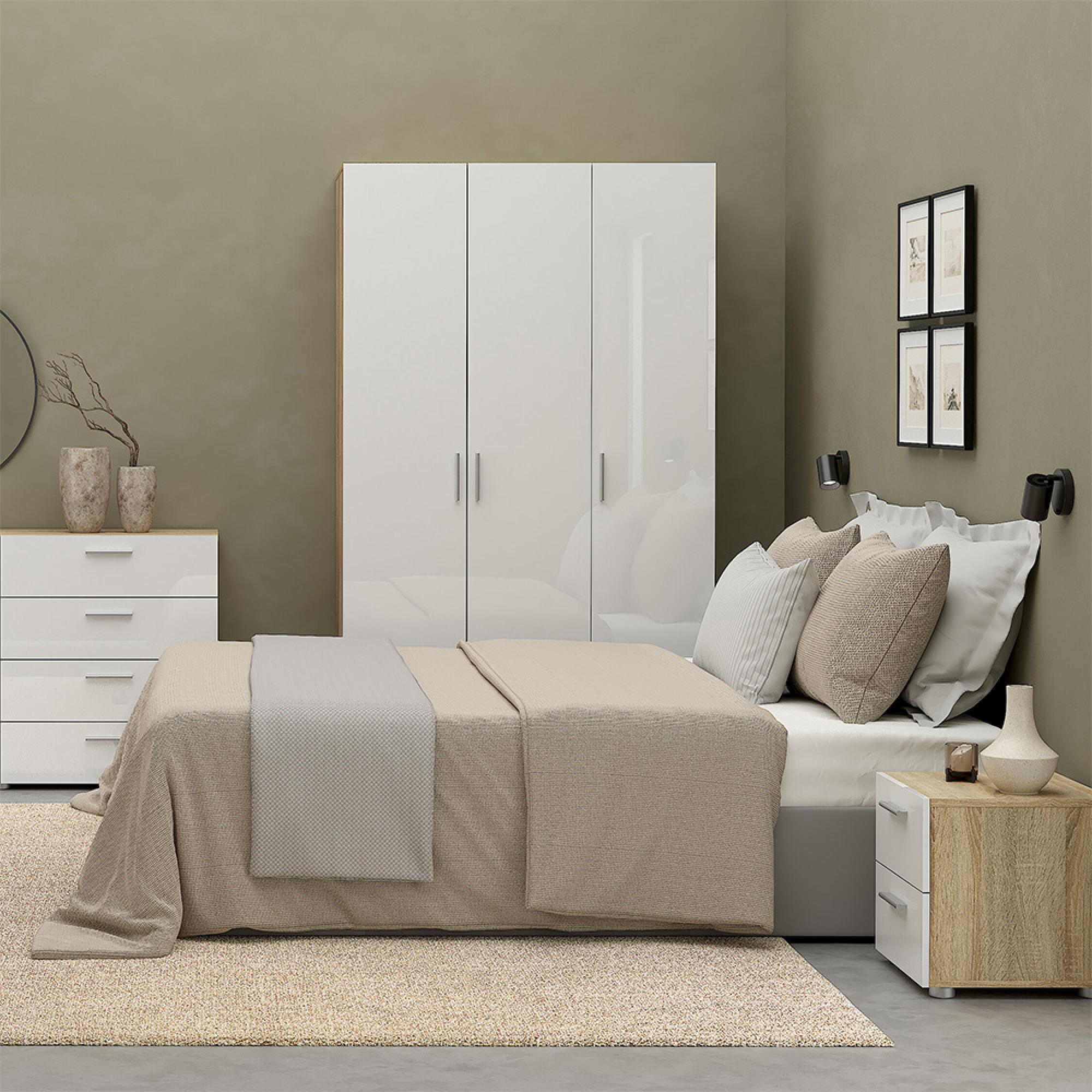 Pepe Bedside Cabinet - 2 Drawer - Oak and White Gloss