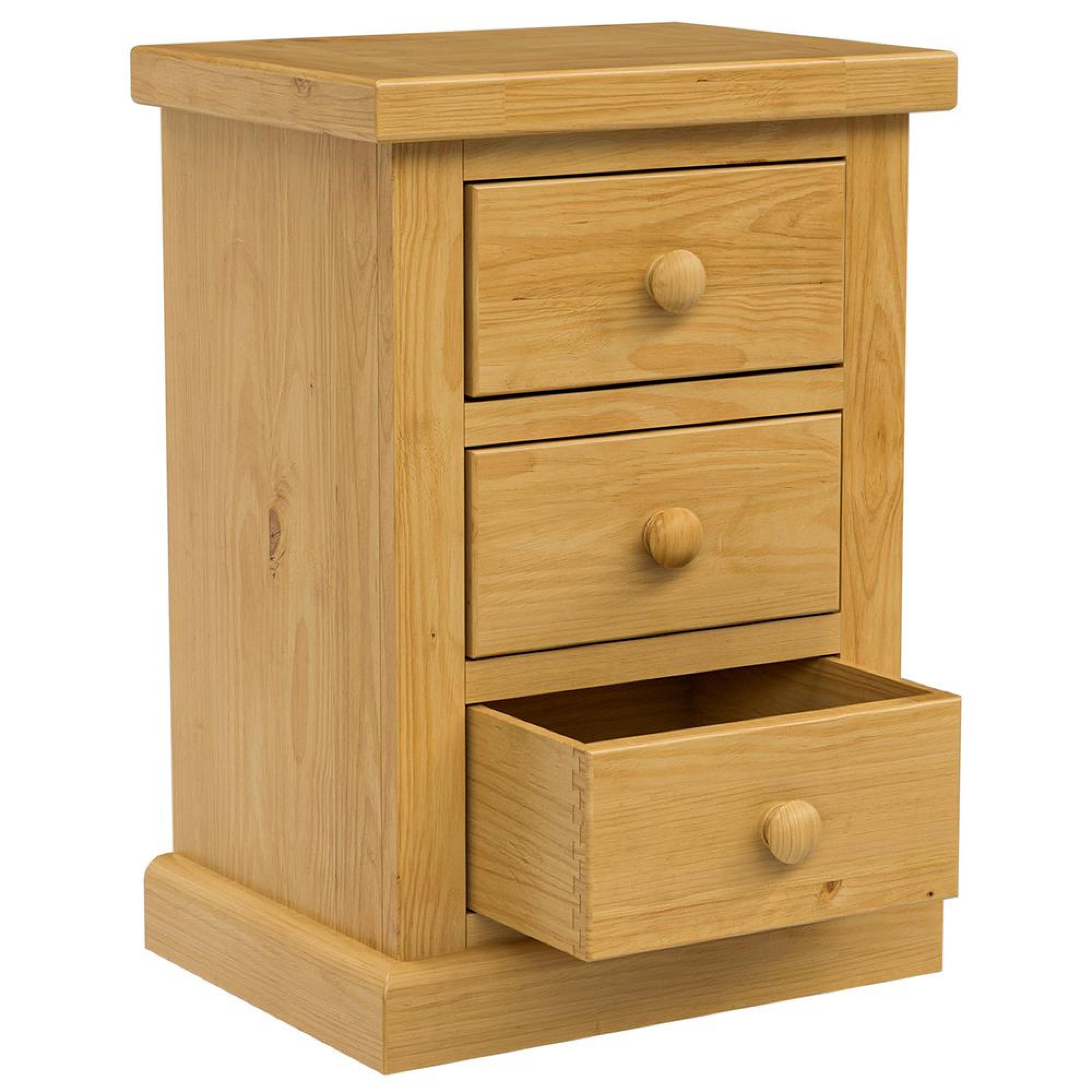 Churchill Bedside Cabinet - 3 Drawer - Waxed Pine