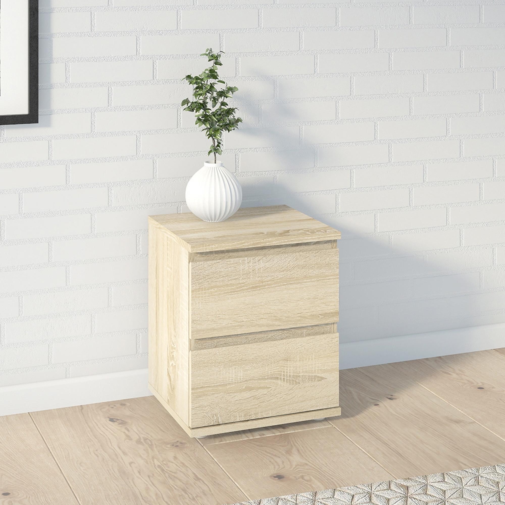Nova Bedside Cabinet - 2 Drawer - Oak