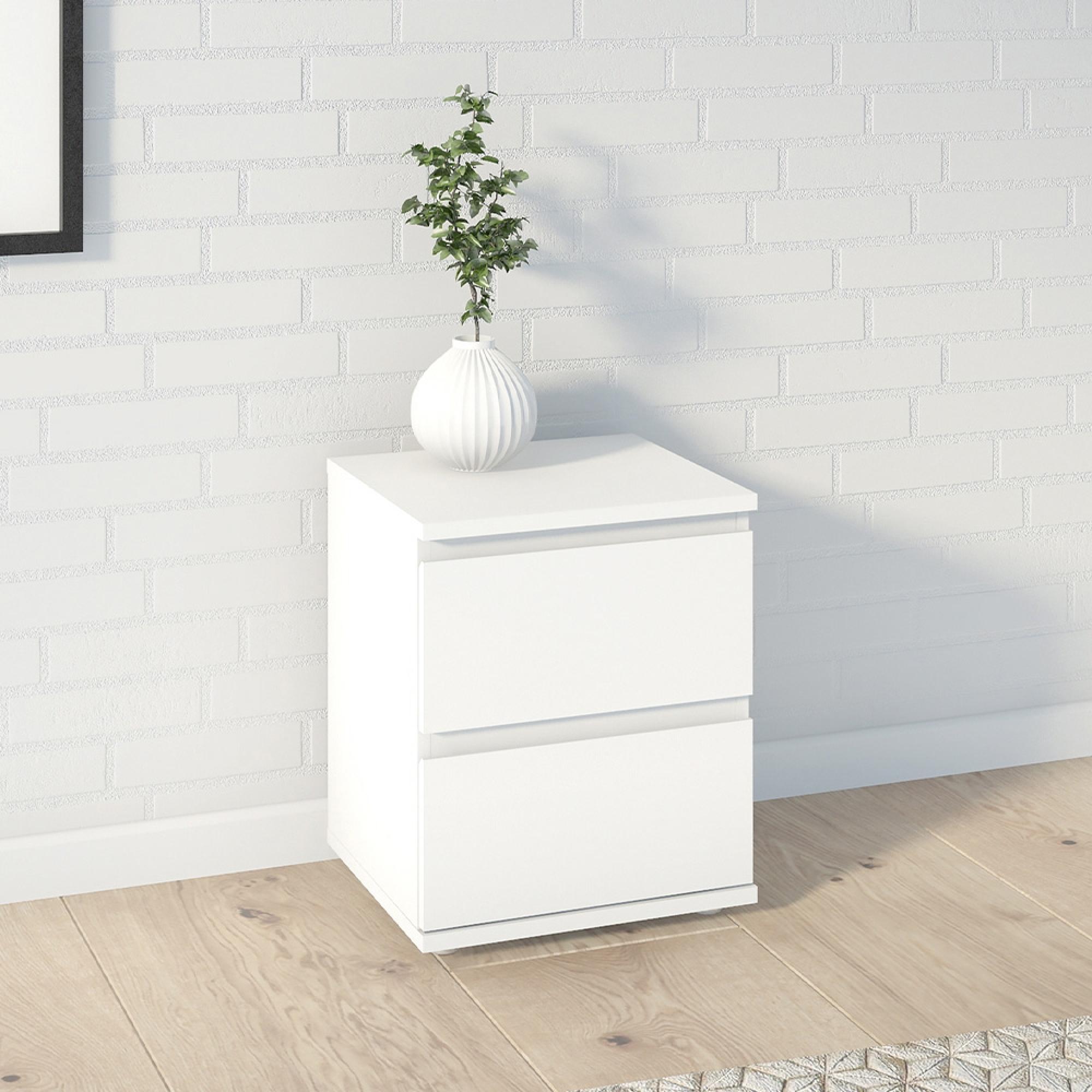 Nova Bedside Cabinet - 2 Drawer - White