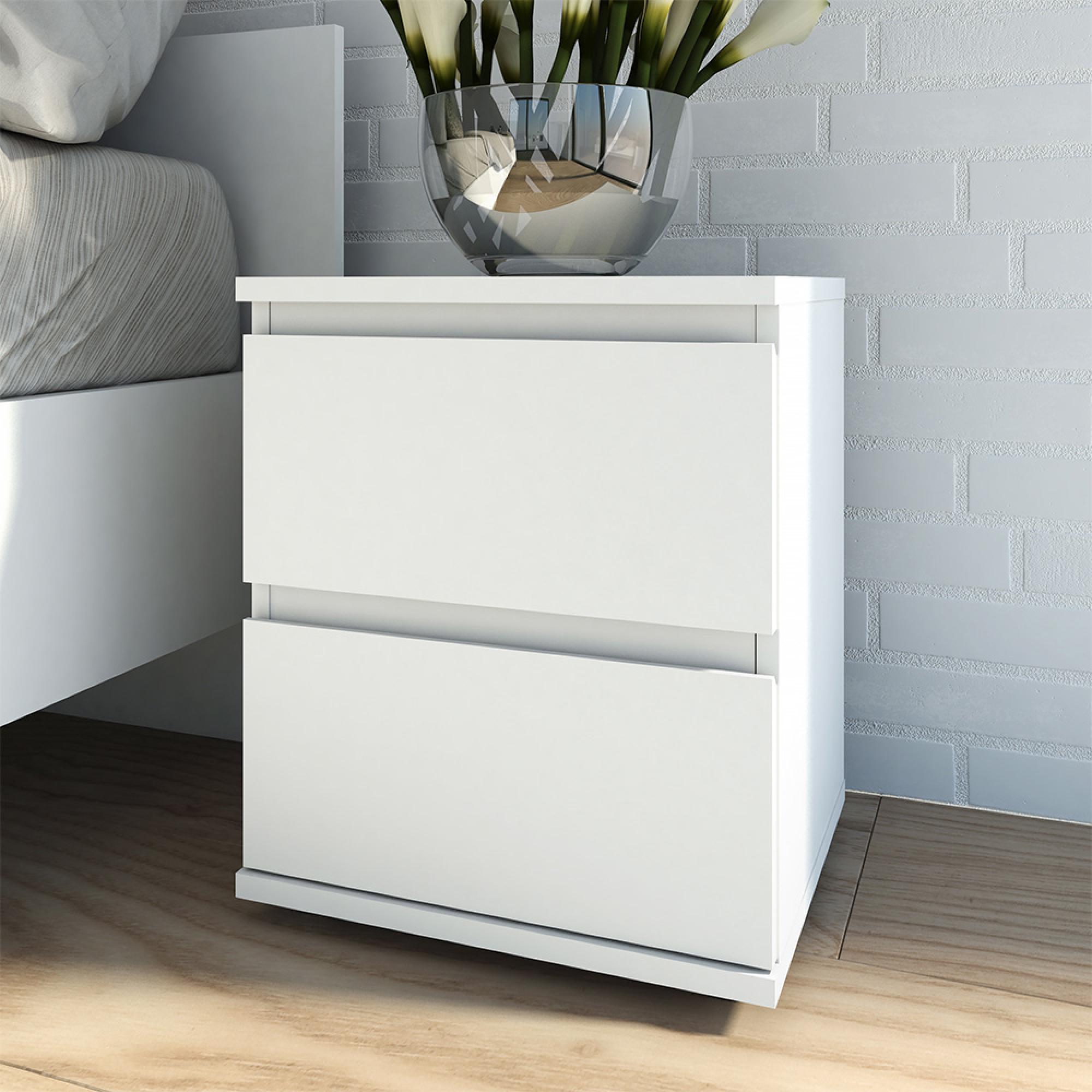 Nova Bedside Cabinet - 2 Drawer - White
