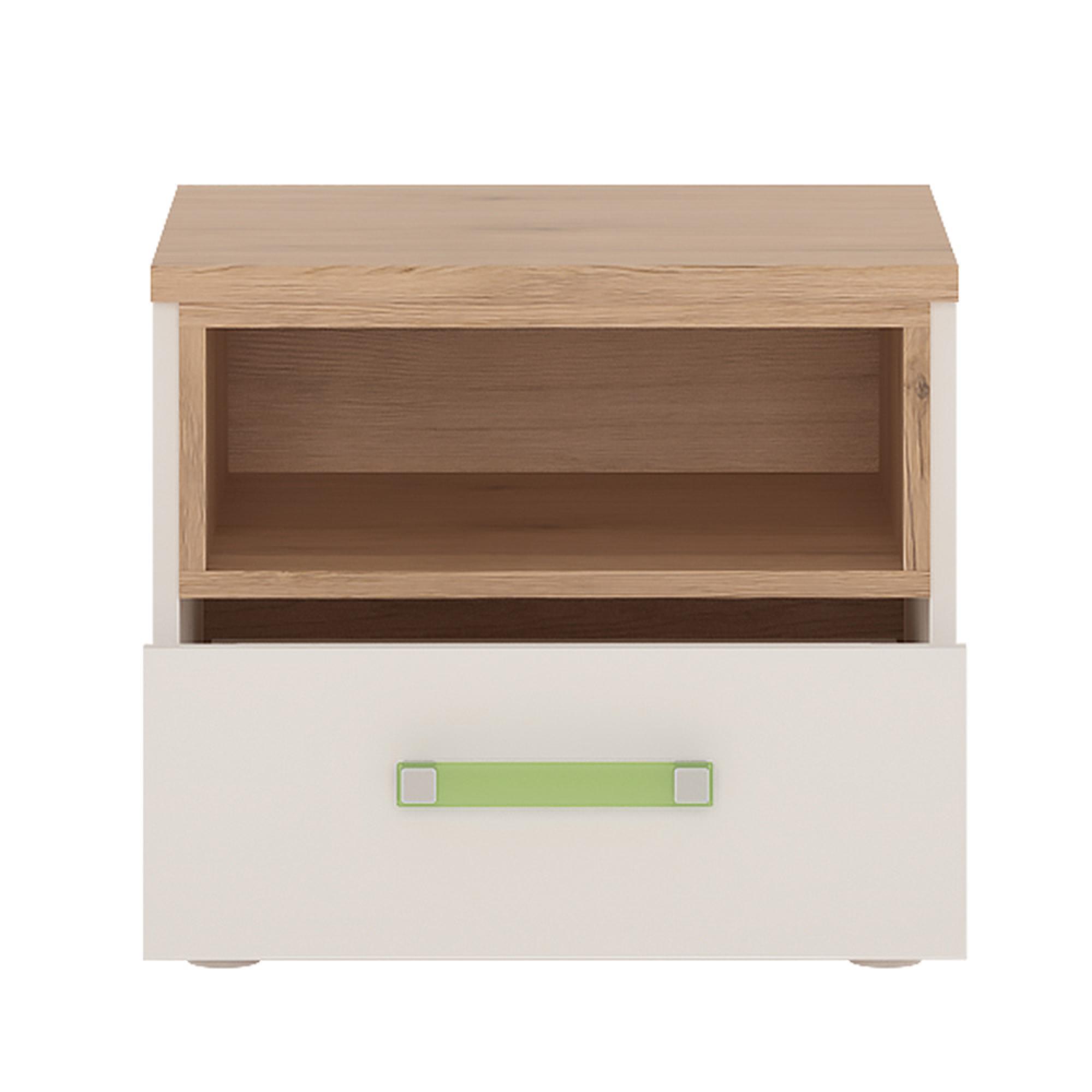4Kids Bedside Cabinet - 1 Drawer - Lemon Handle - White and Oak