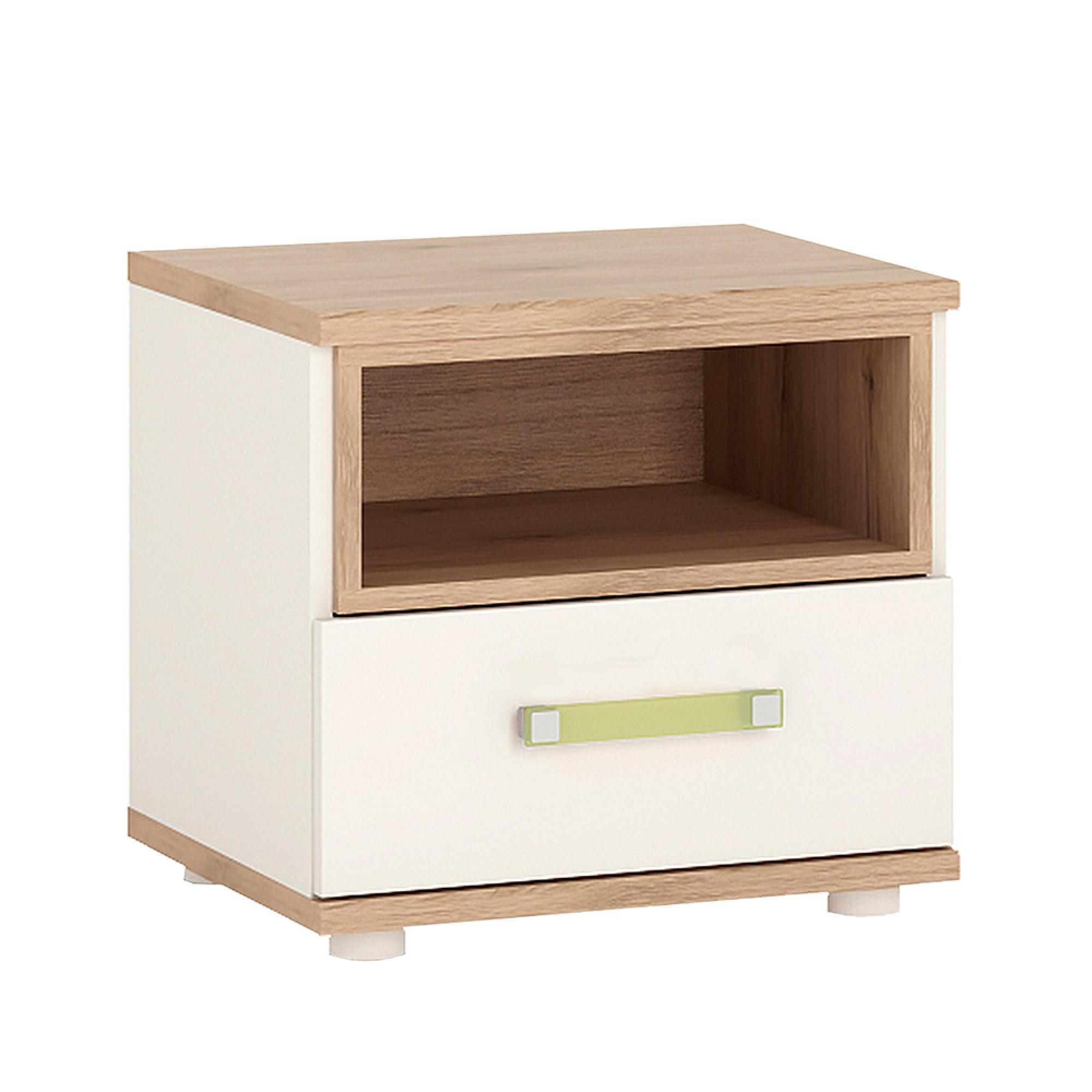 4Kids Bedside Cabinet - 1 Drawer - Lemon Handle - White and Oak