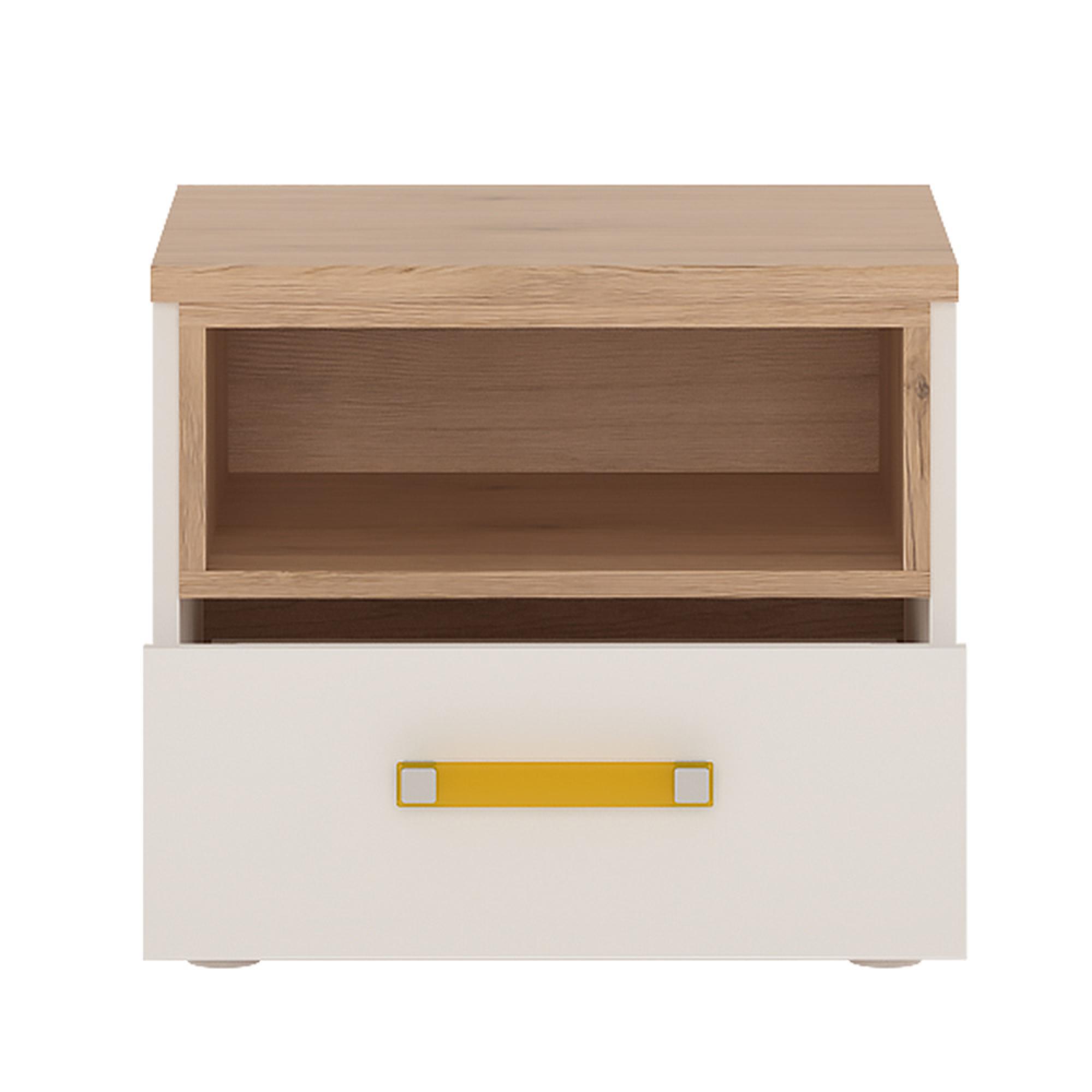 4Kids Bedside Cabinet - 1 Drawer - Orange Handle - White and Oak
