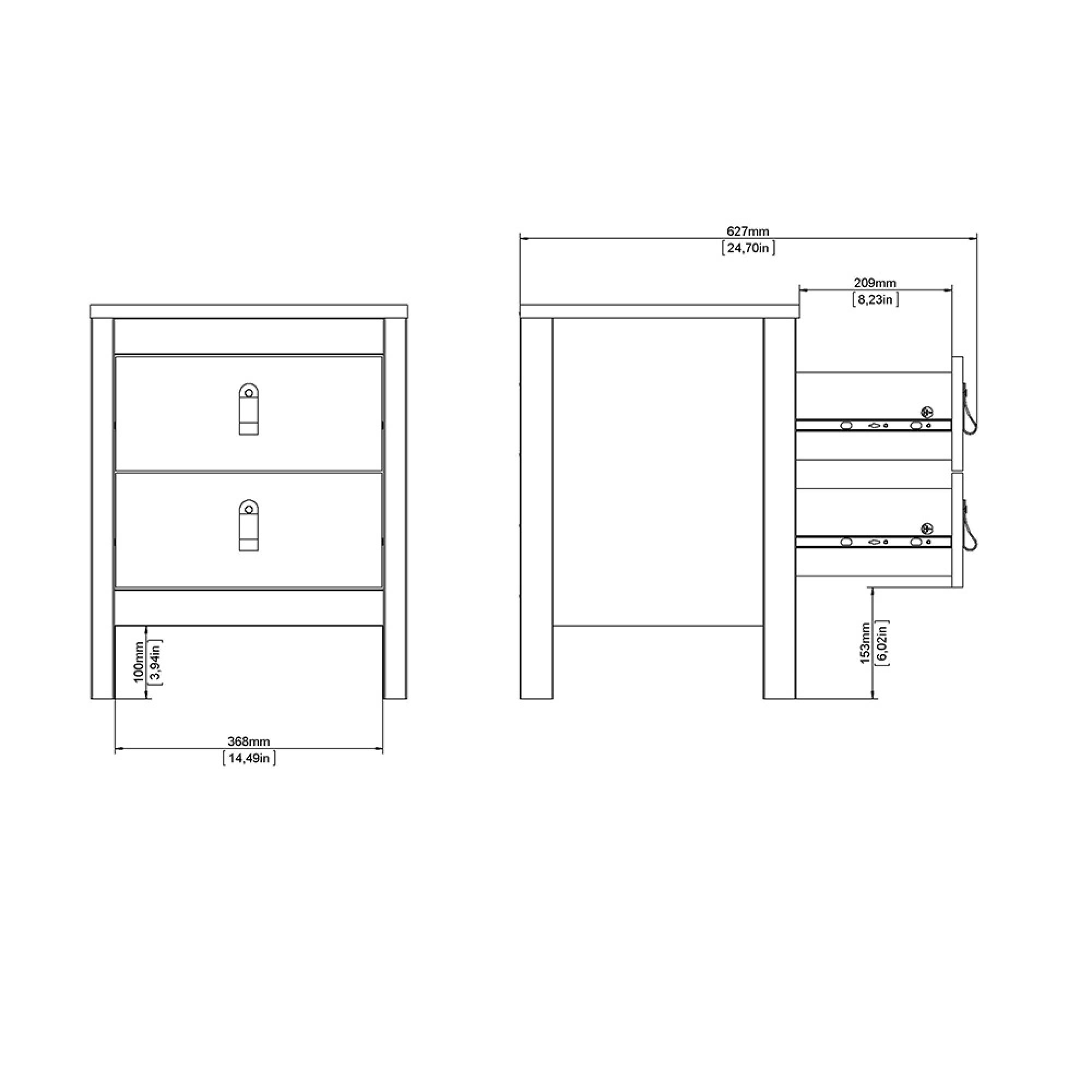 Barcelona Bedside Cabinet - 2 Drawer - Black