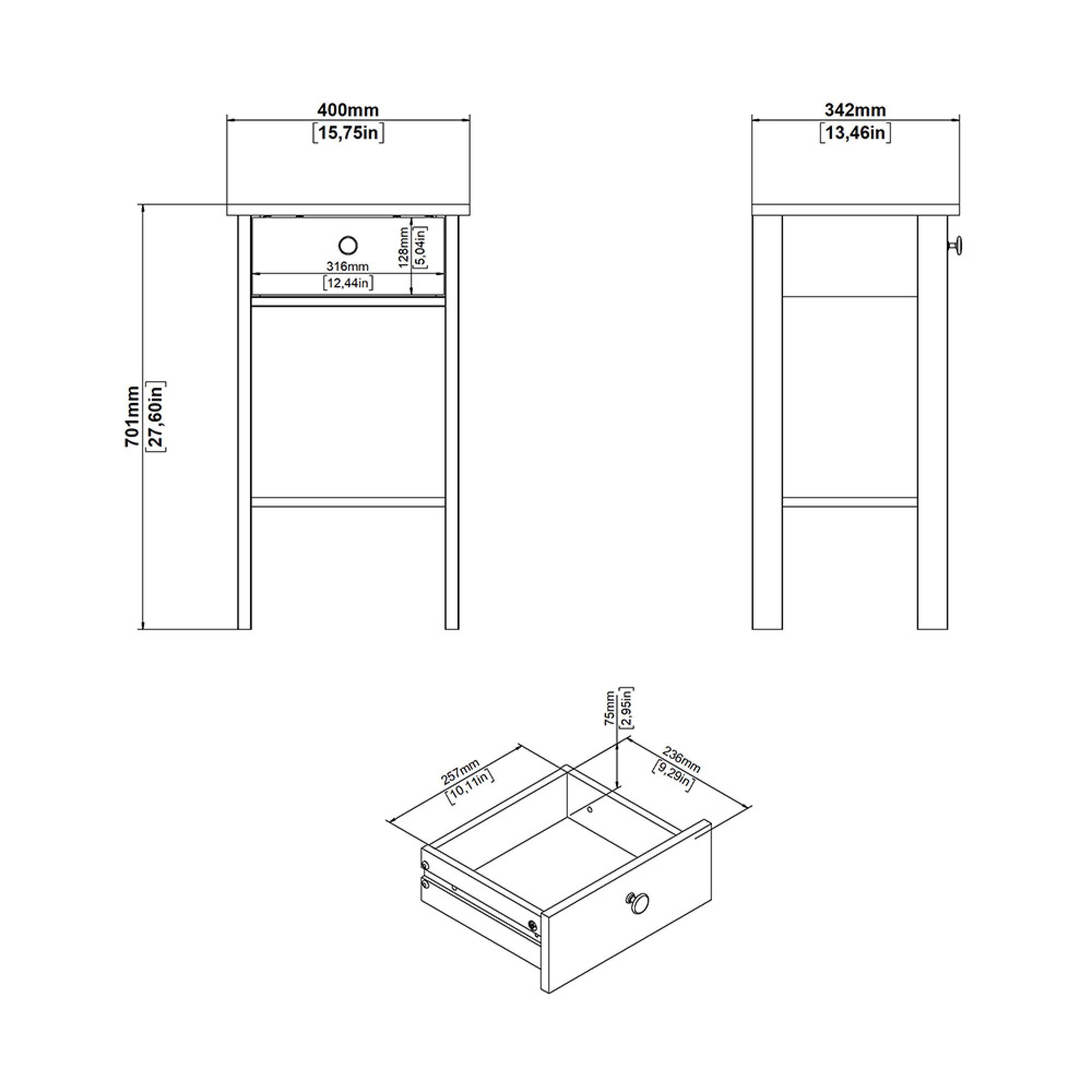 Barcelona Bedside Table - 1 Drawer - Matt Black