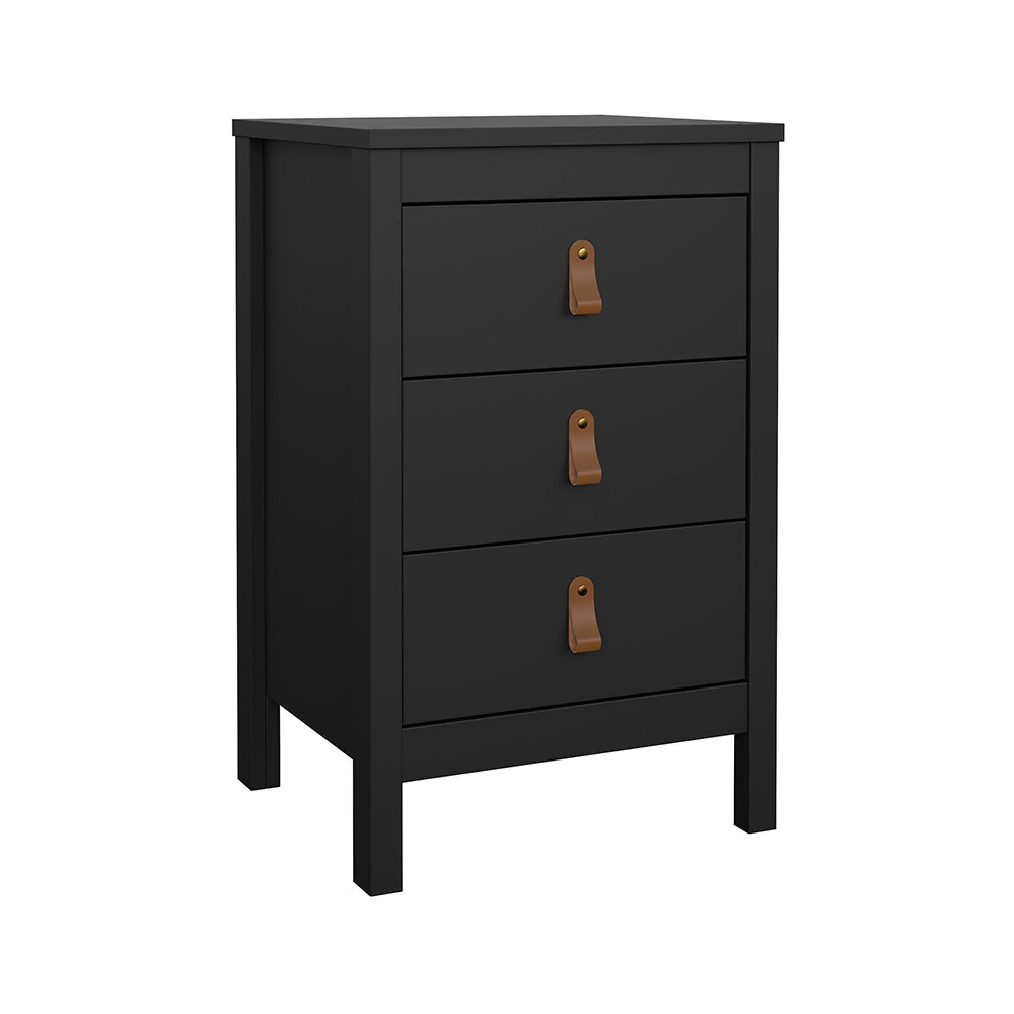 Barcelona Bedside Table - 3 Drawer - Matt Black