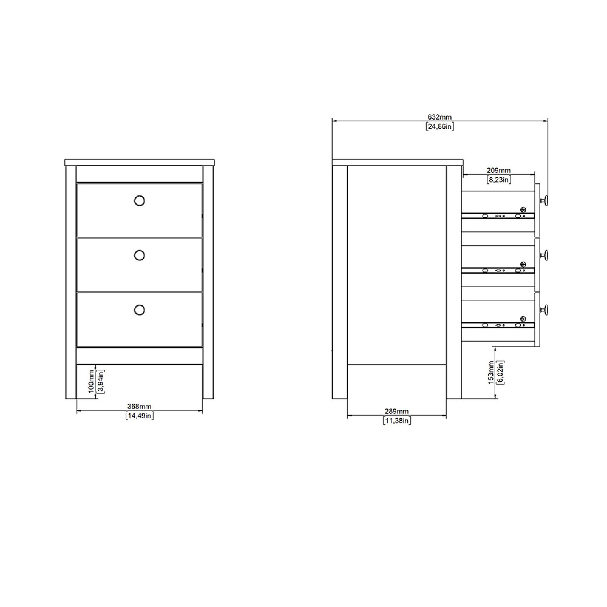 Barcelona Bedside Table - 3 Drawer - Matt Black