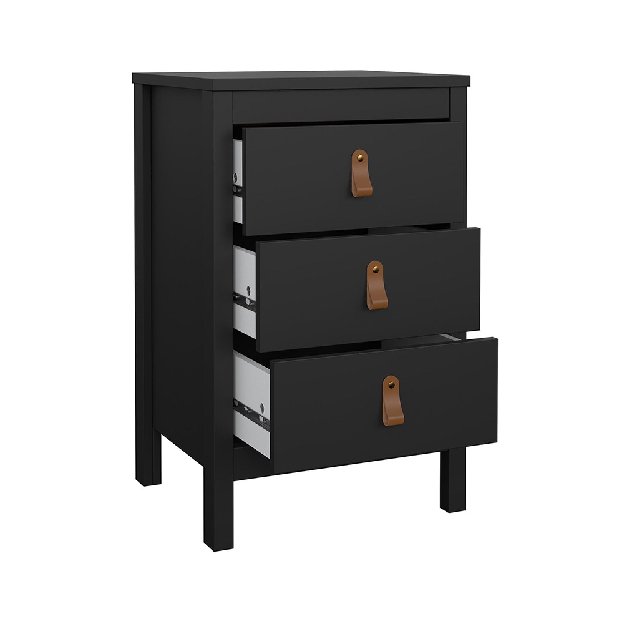 Barcelona Bedside Table - 3 Drawer - Matt Black