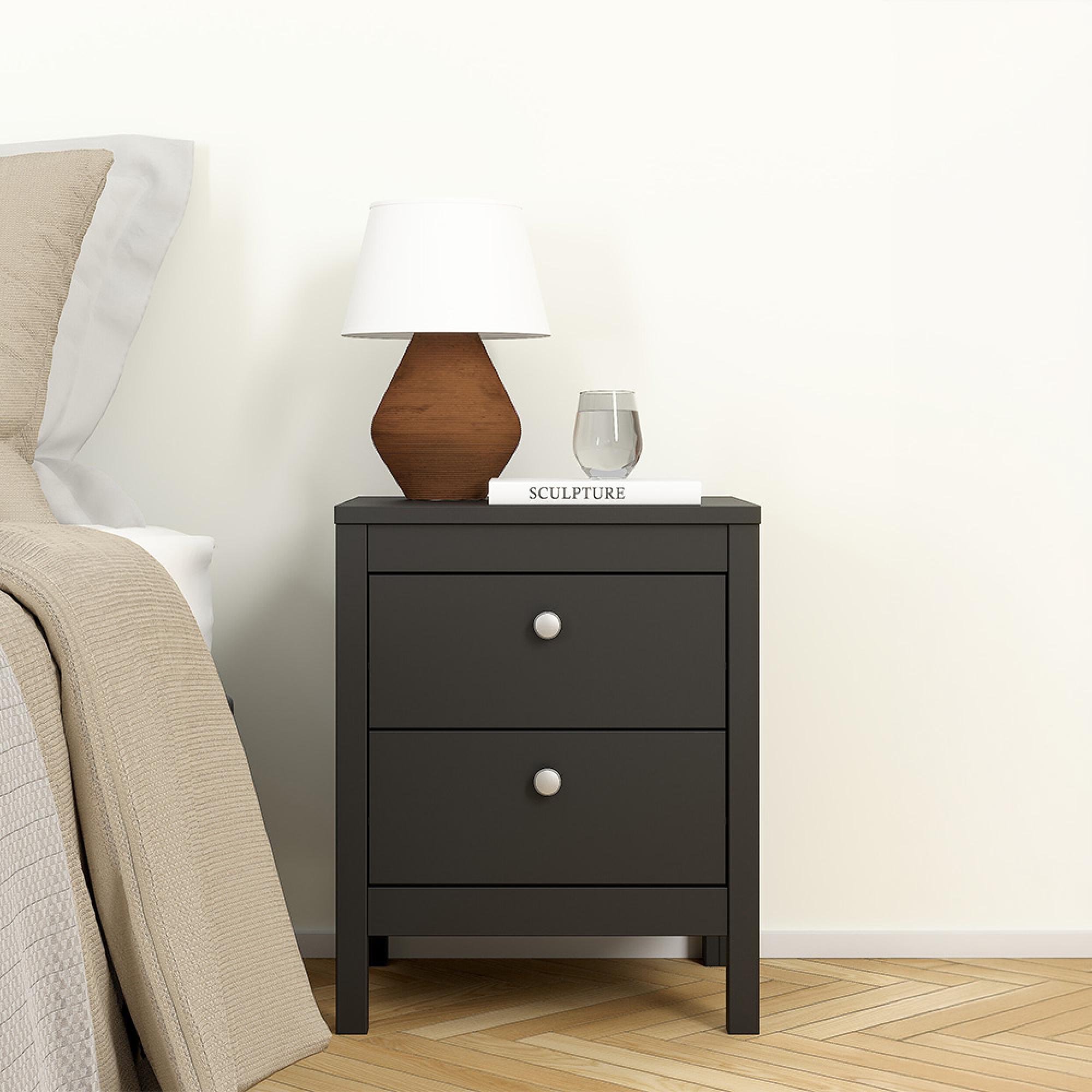Madrid Bedside Cabinet - 2 Drawer - Black