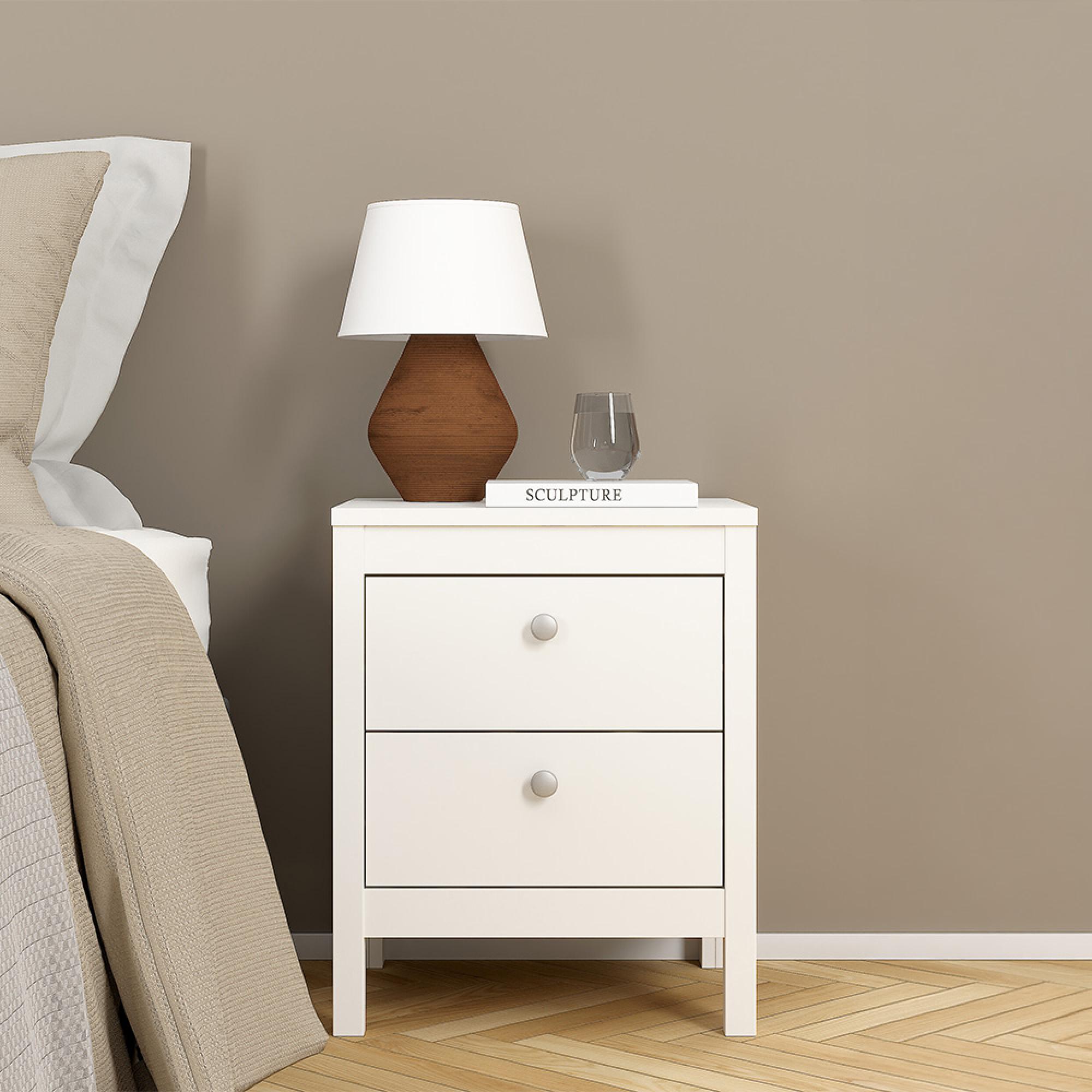 Madrid Bedside Cabinet - 2 Drawer - White