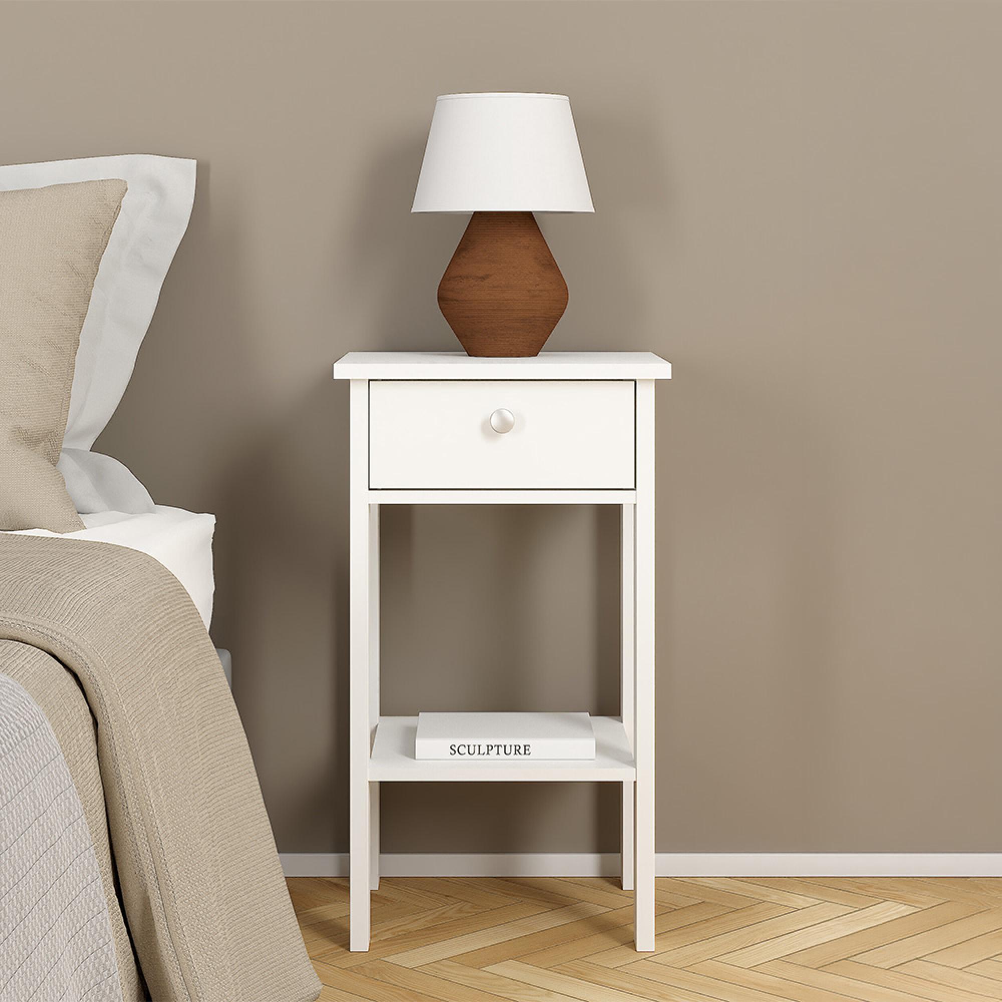 Madrid Bedside Table - 1 Drawer - White