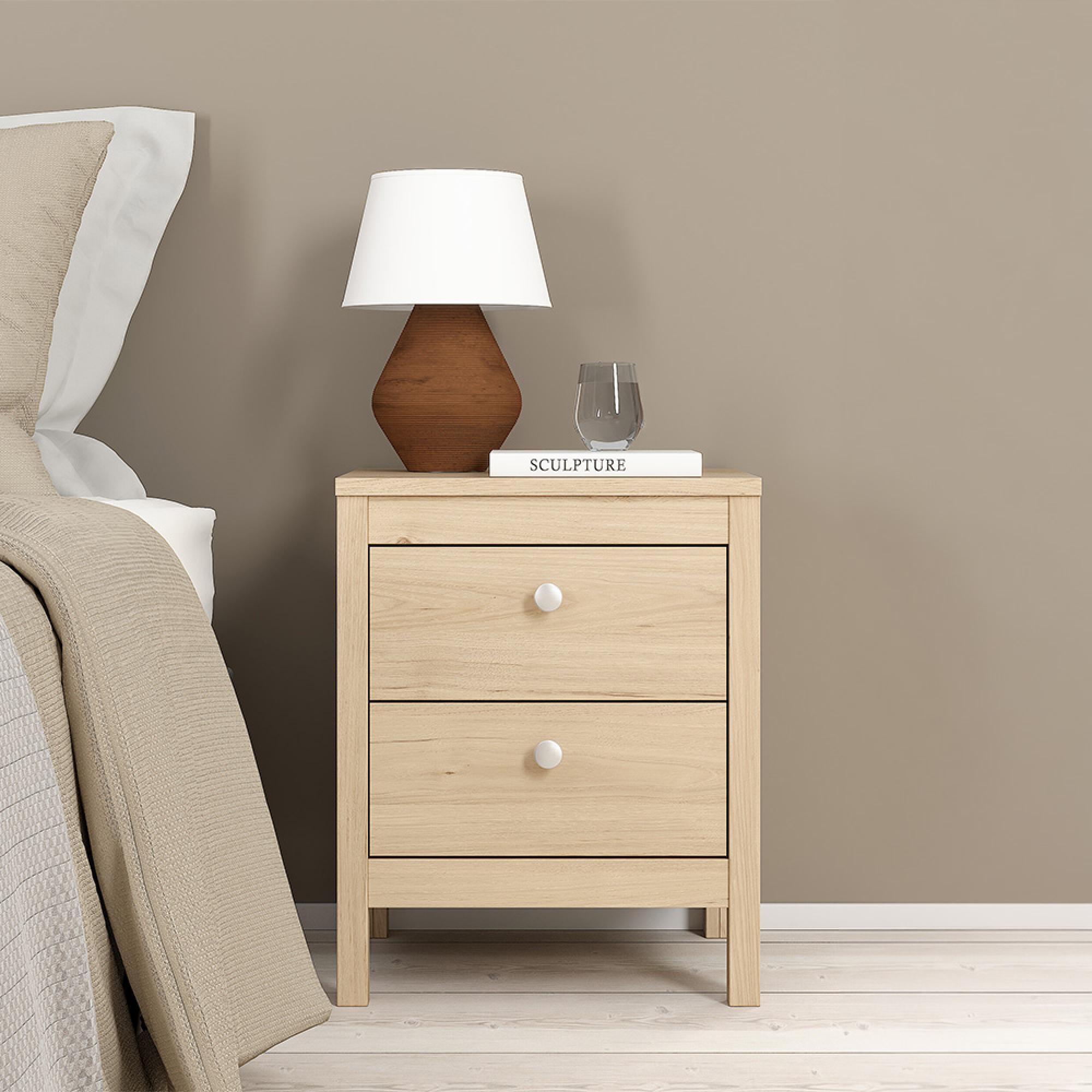 Madrid Bedside Table - 2 Drawer - Jackson Hickory Oak