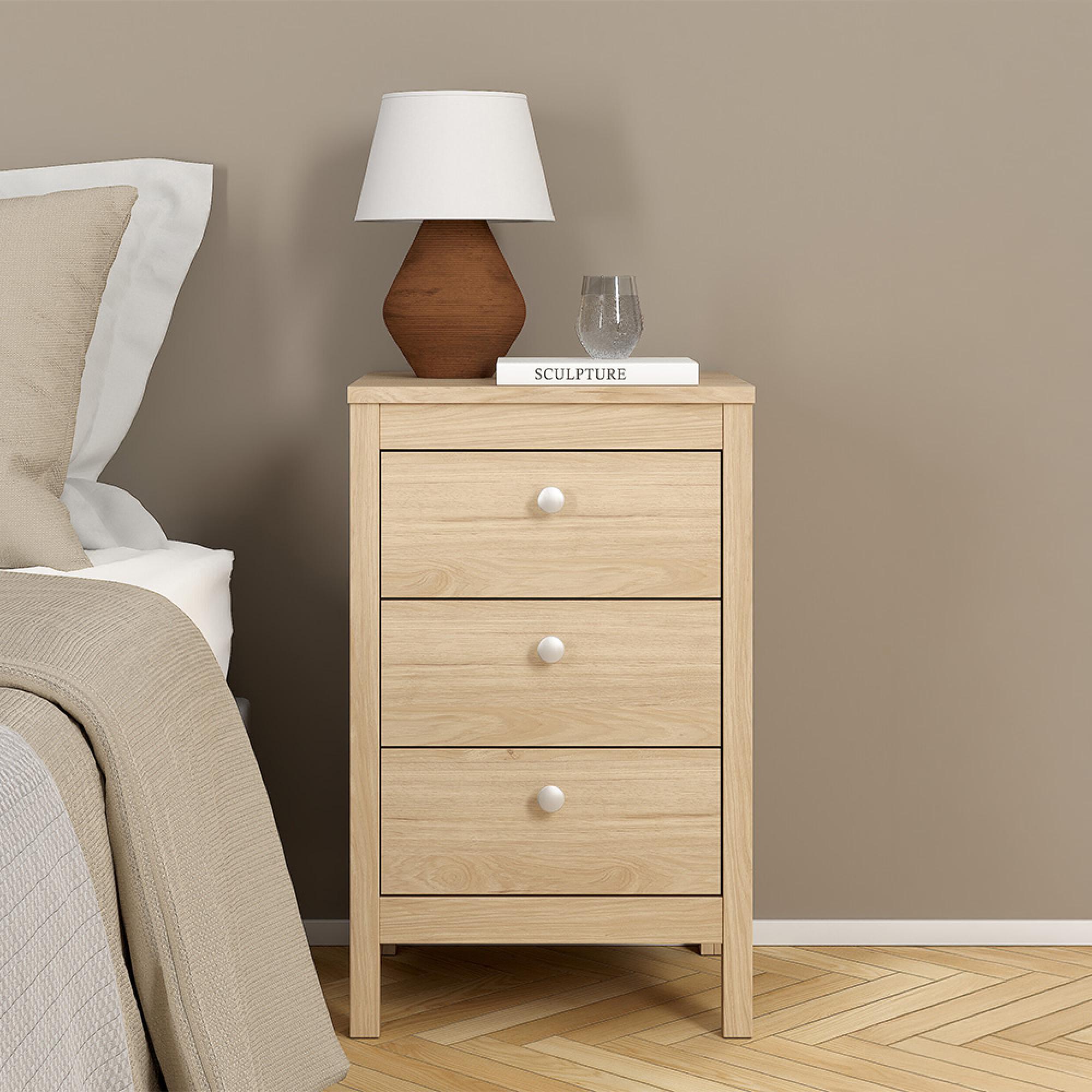 Madrid Bedside Table - 3 Drawer - Jackson Hickory Oak
