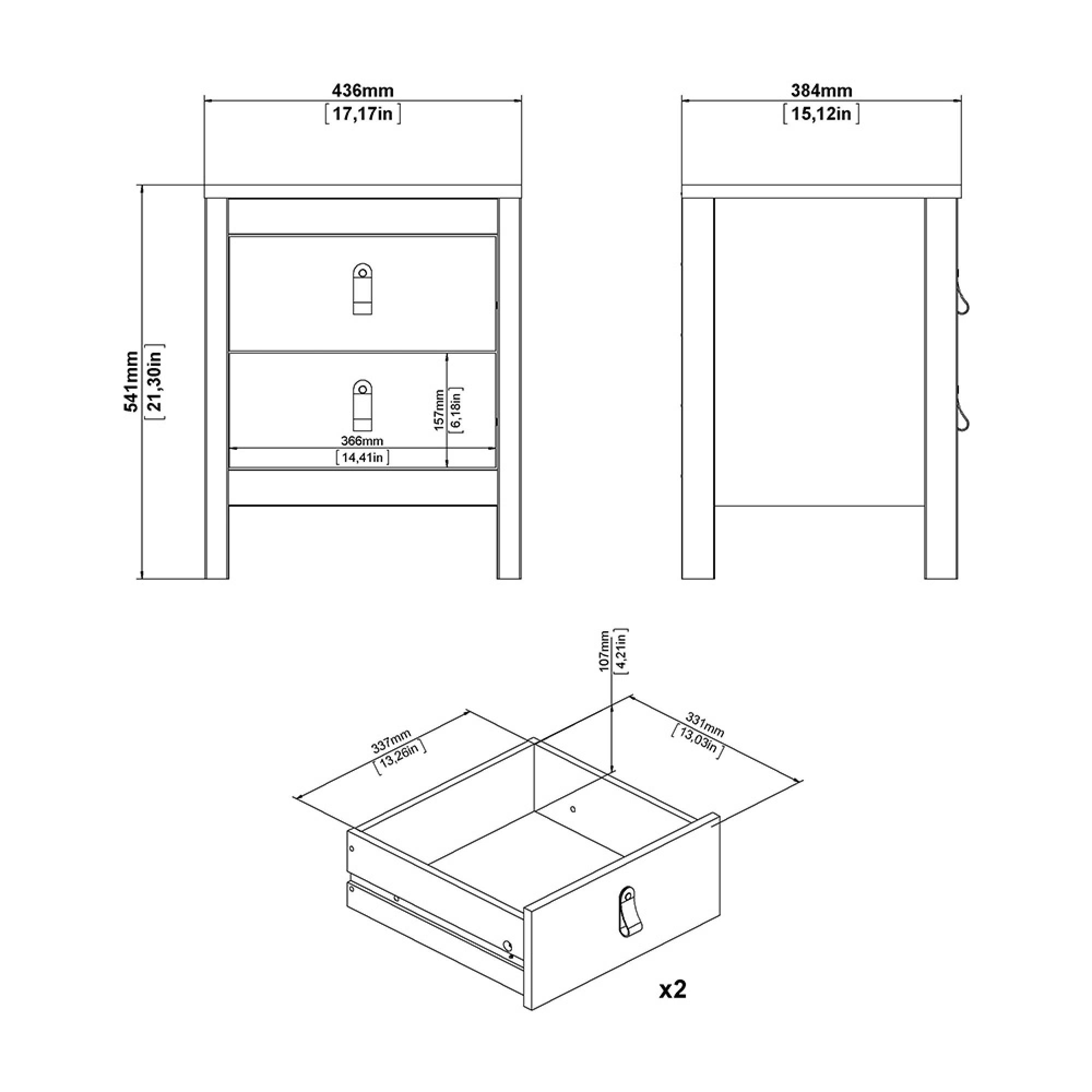 Madrid Bedside Table - 2 Drawer - Jackson Hickory Oak