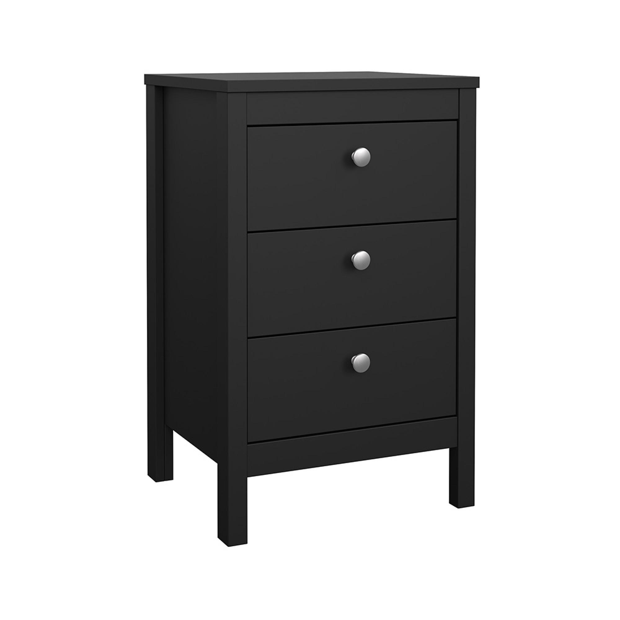 Madrid Bedside Table - 3 Drawer - Matt Black
