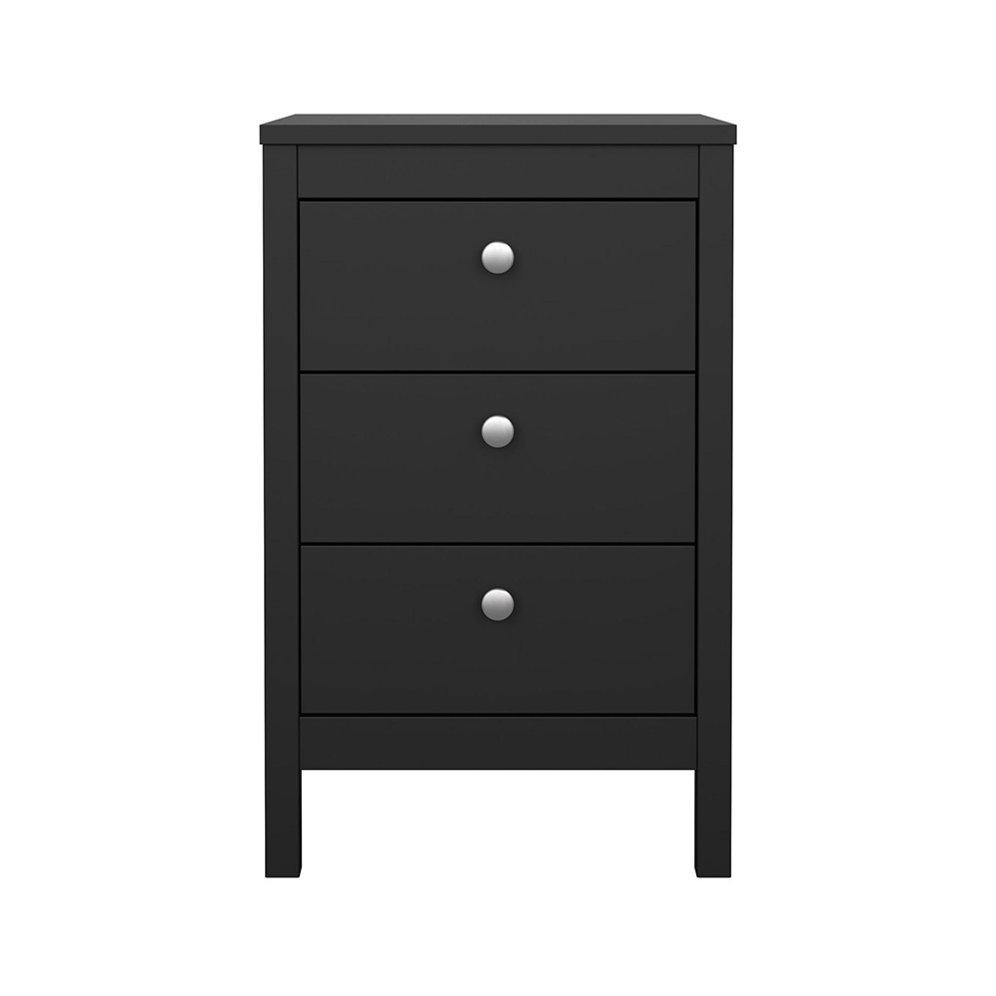 Madrid Bedside Table - 3 Drawer - Matt Black