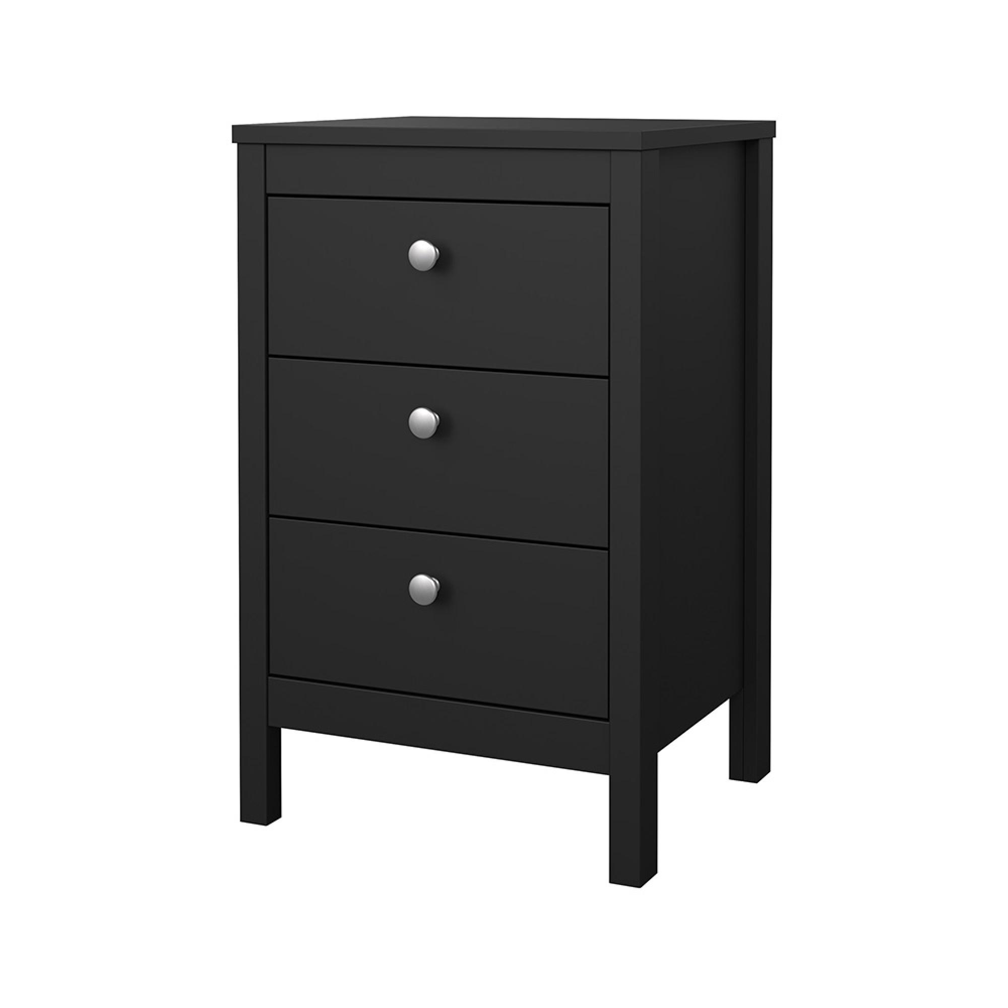 Madrid Bedside Table - 3 Drawer - Matt Black