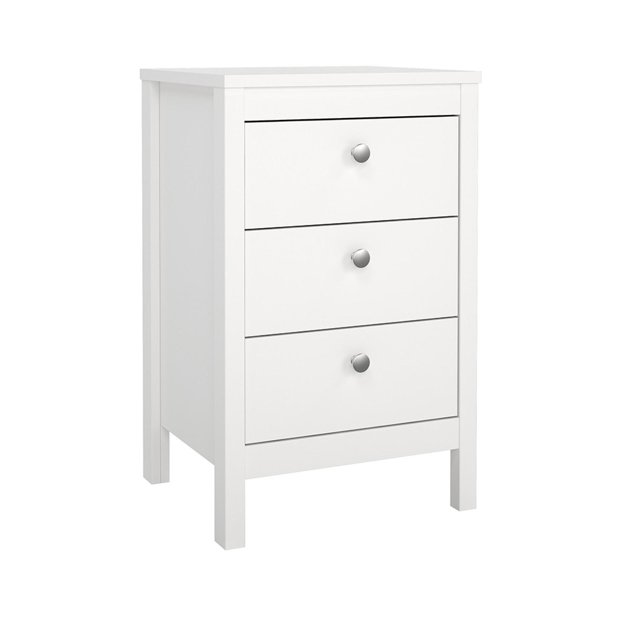 Madrid Bedside Table - 3 Drawer - White