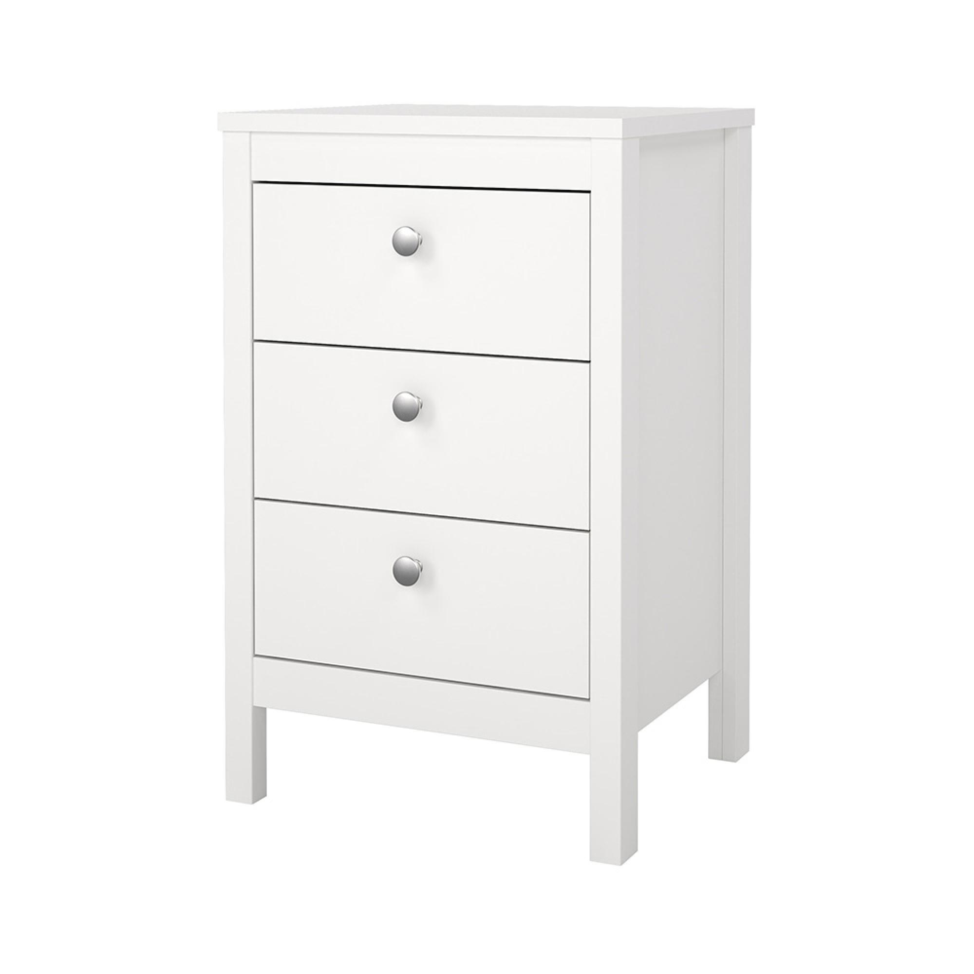 Madrid Bedside Table - 3 Drawer - White