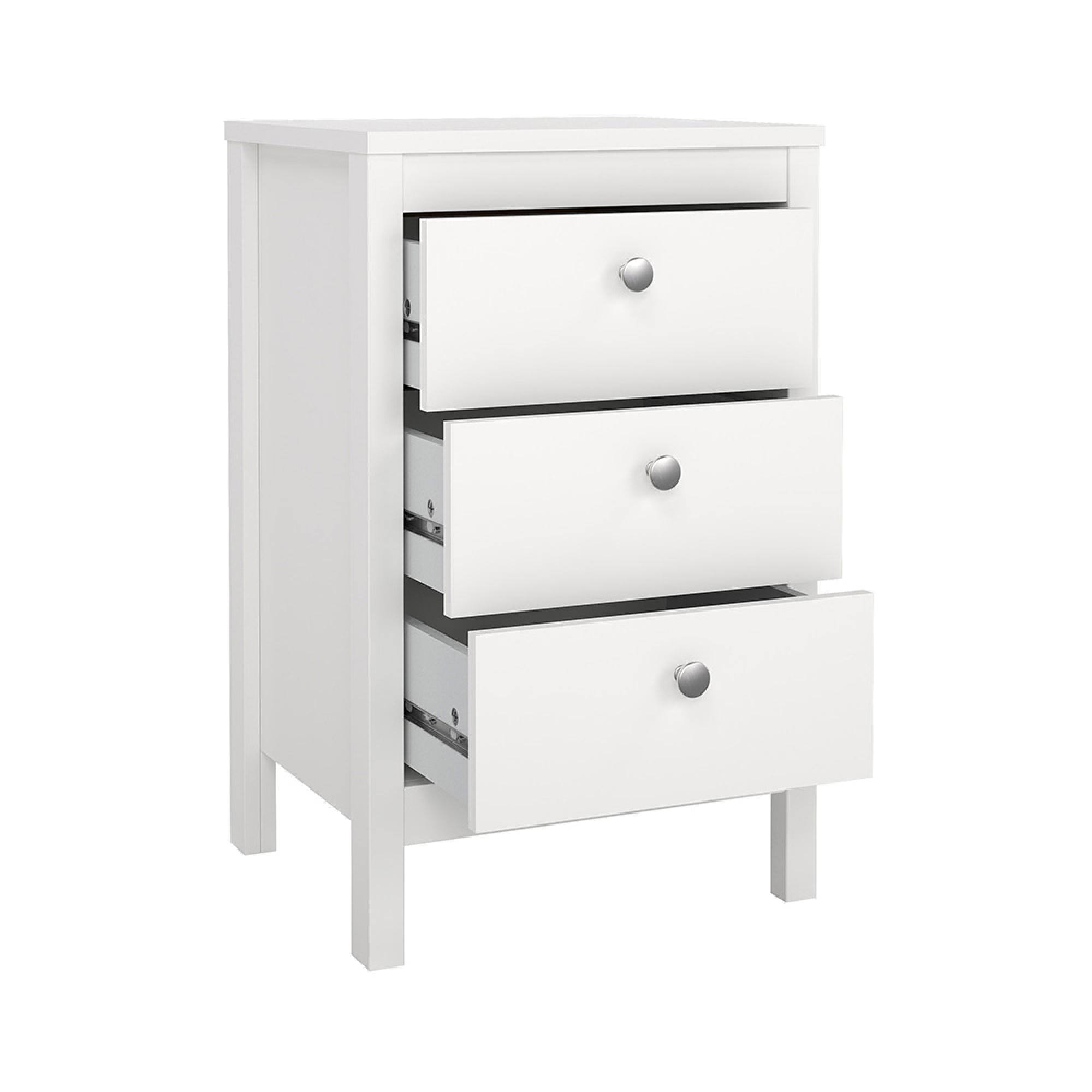 Madrid Bedside Table - 3 Drawer - White