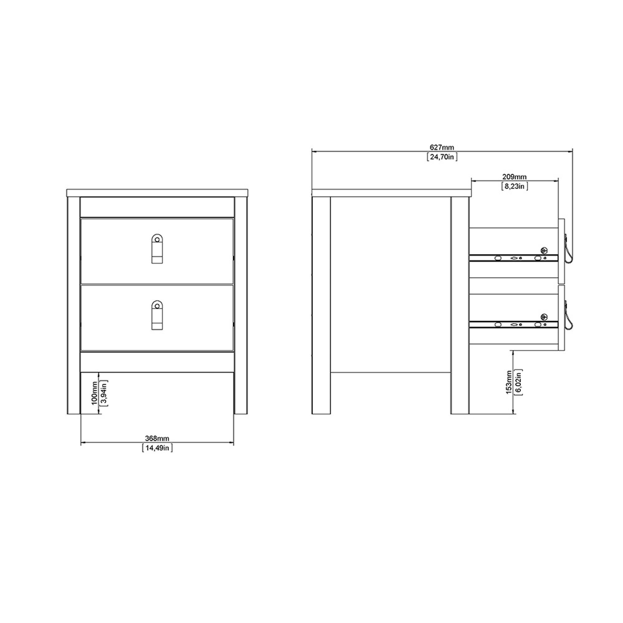 Madrid Bedside Cabinet - 2 Drawer - Black