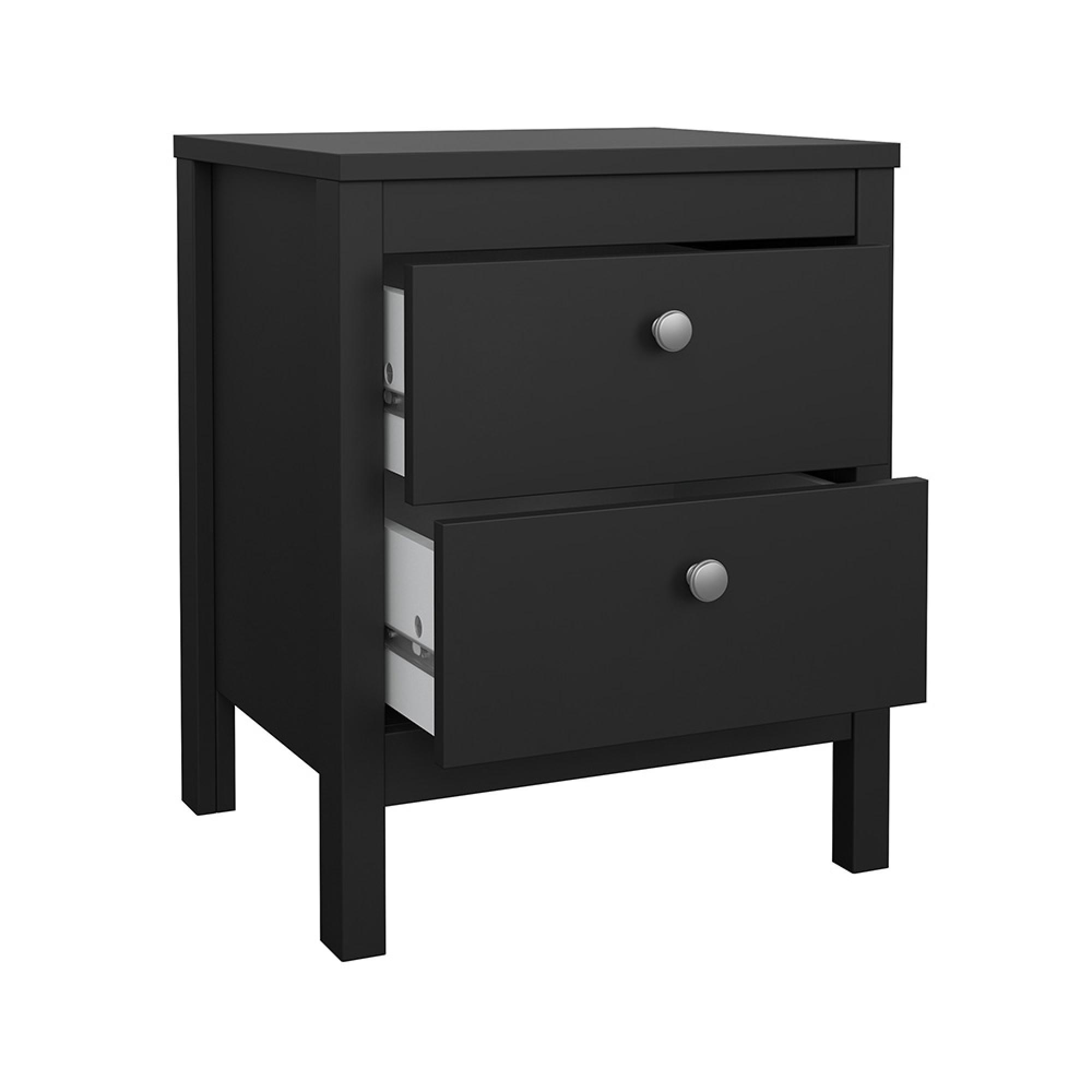 Madrid Bedside Cabinet - 2 Drawer - Black