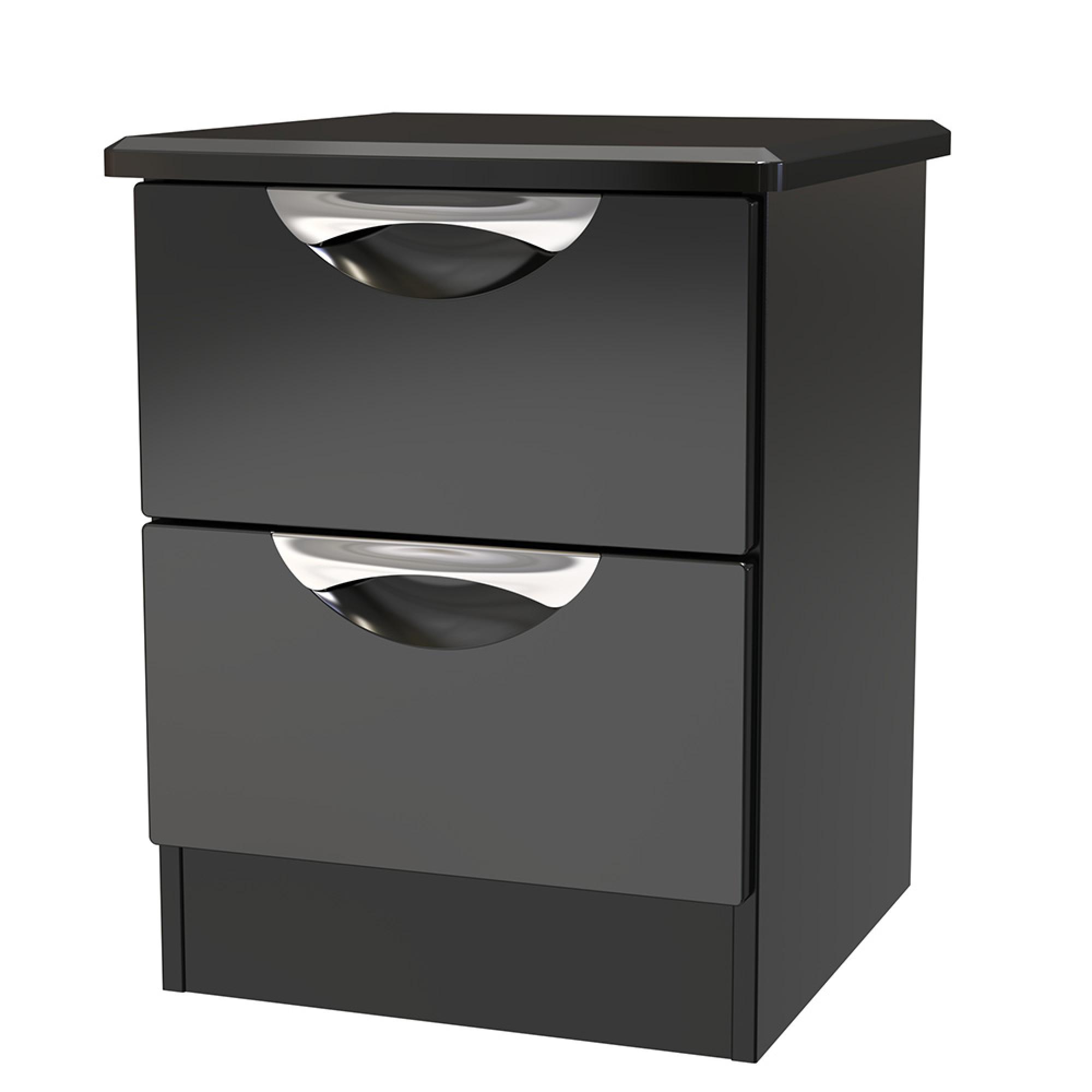 Camden Bedside Cabinet - 2 Drawer - Black Gloss